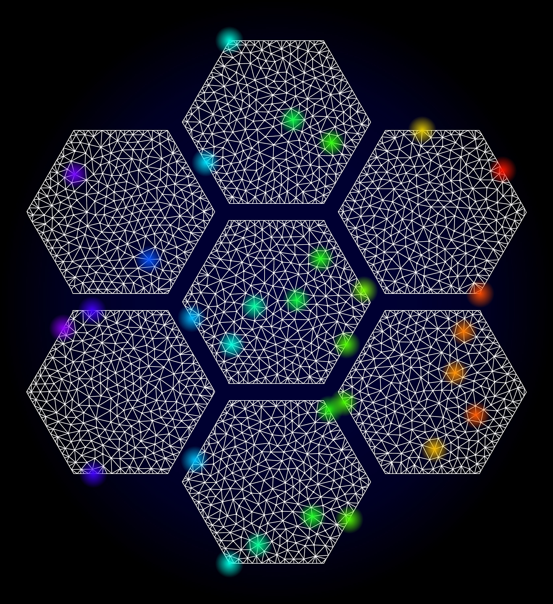 2d mesh honeycombs with spectrum colored