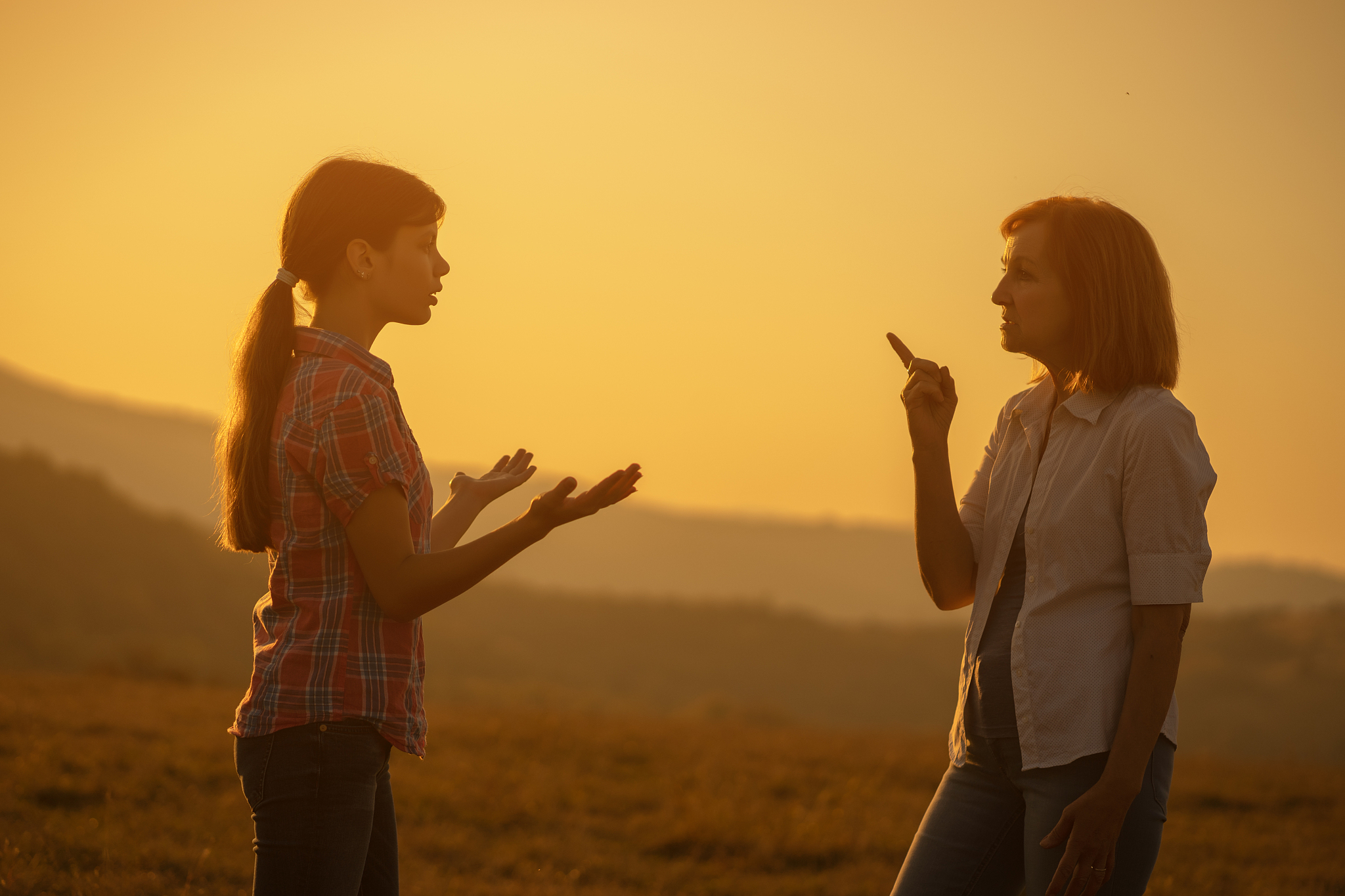 grandmother and granddaughter are arguing.