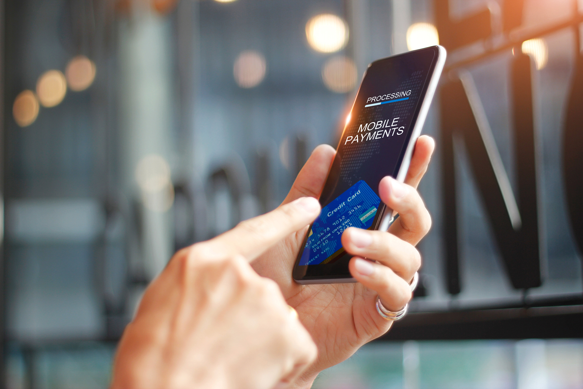 man using mobile payments online shopping network connection on 