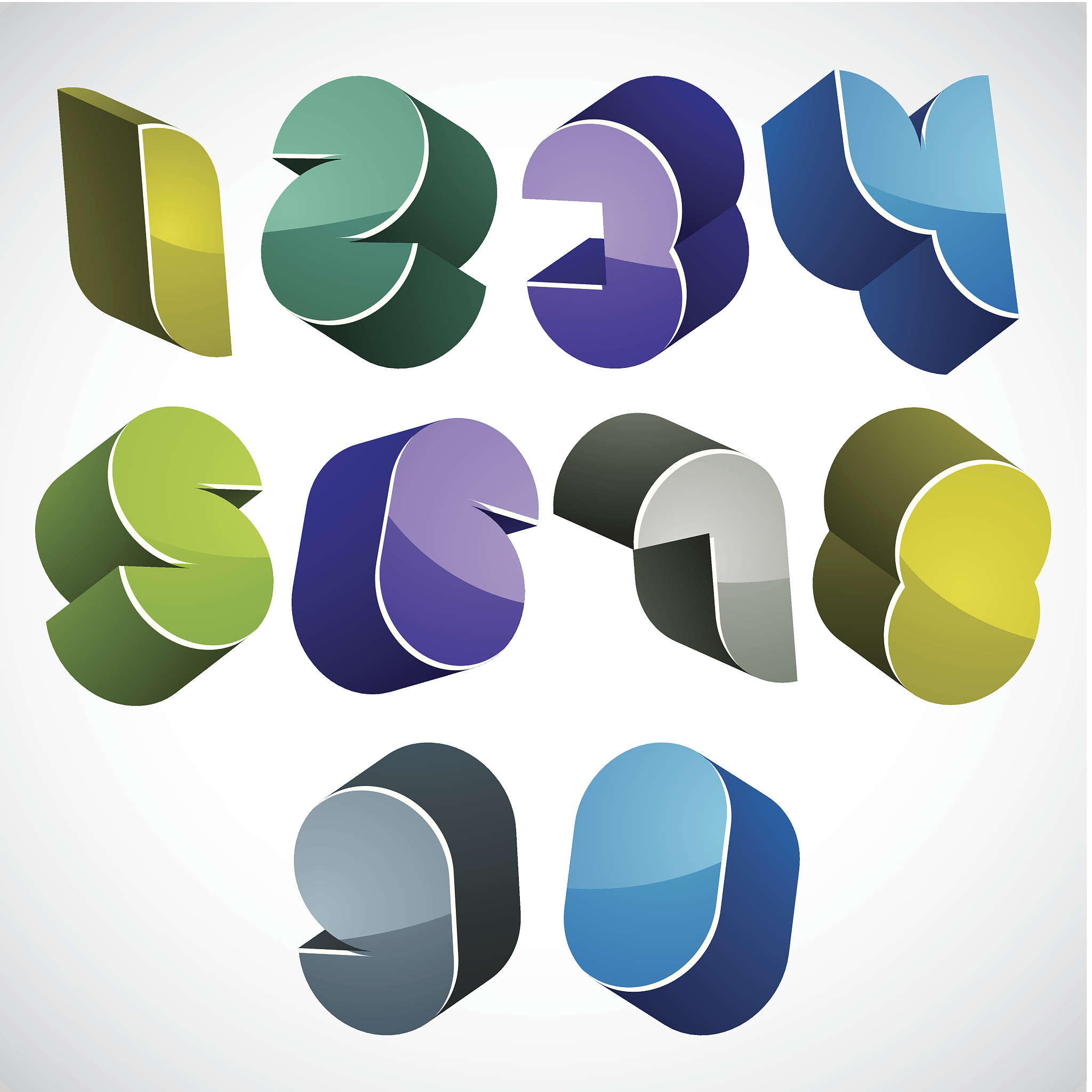 3d futuristic numbers set in blue and green colors.