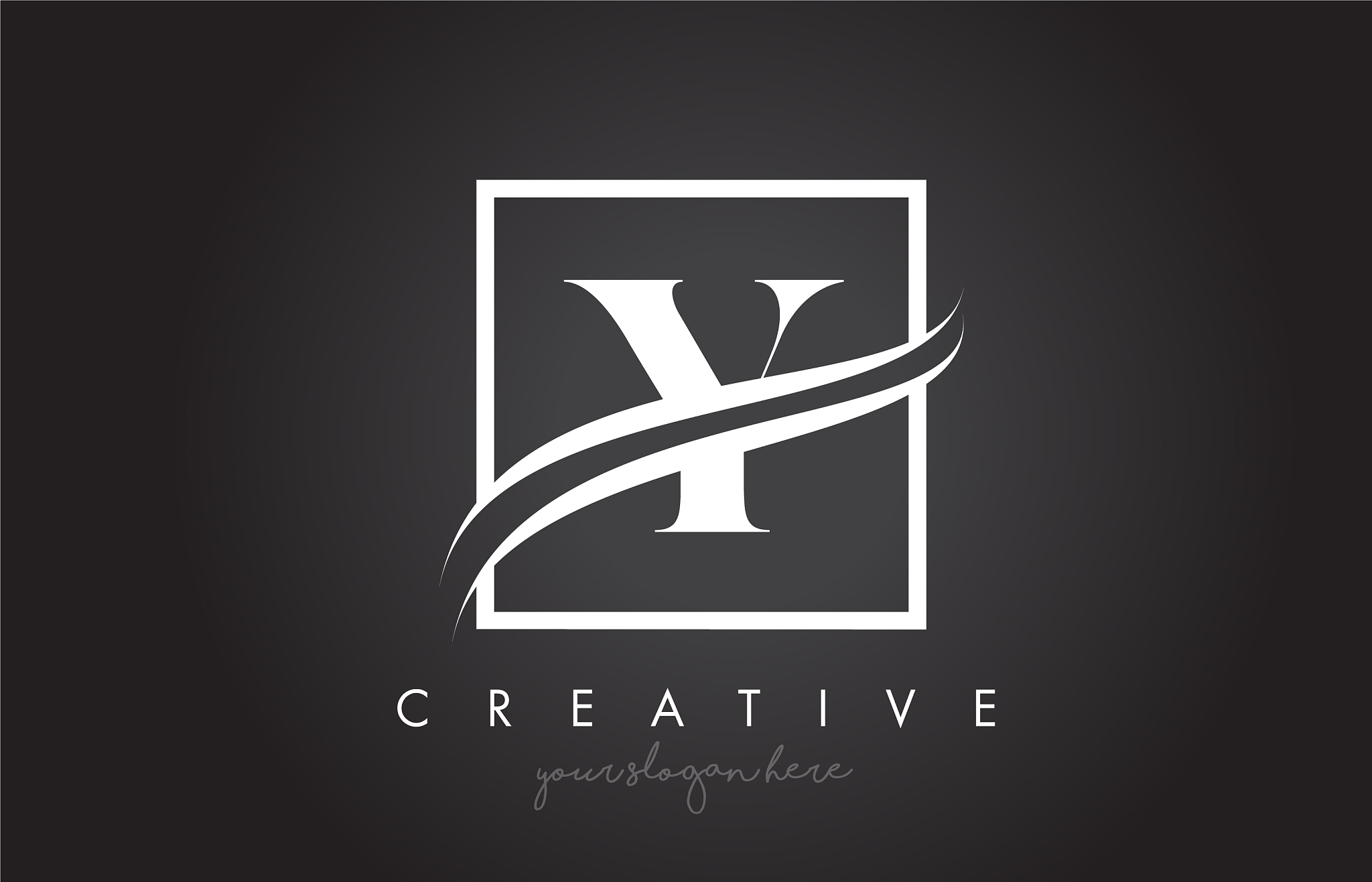 y letter logo design with square swoosh border