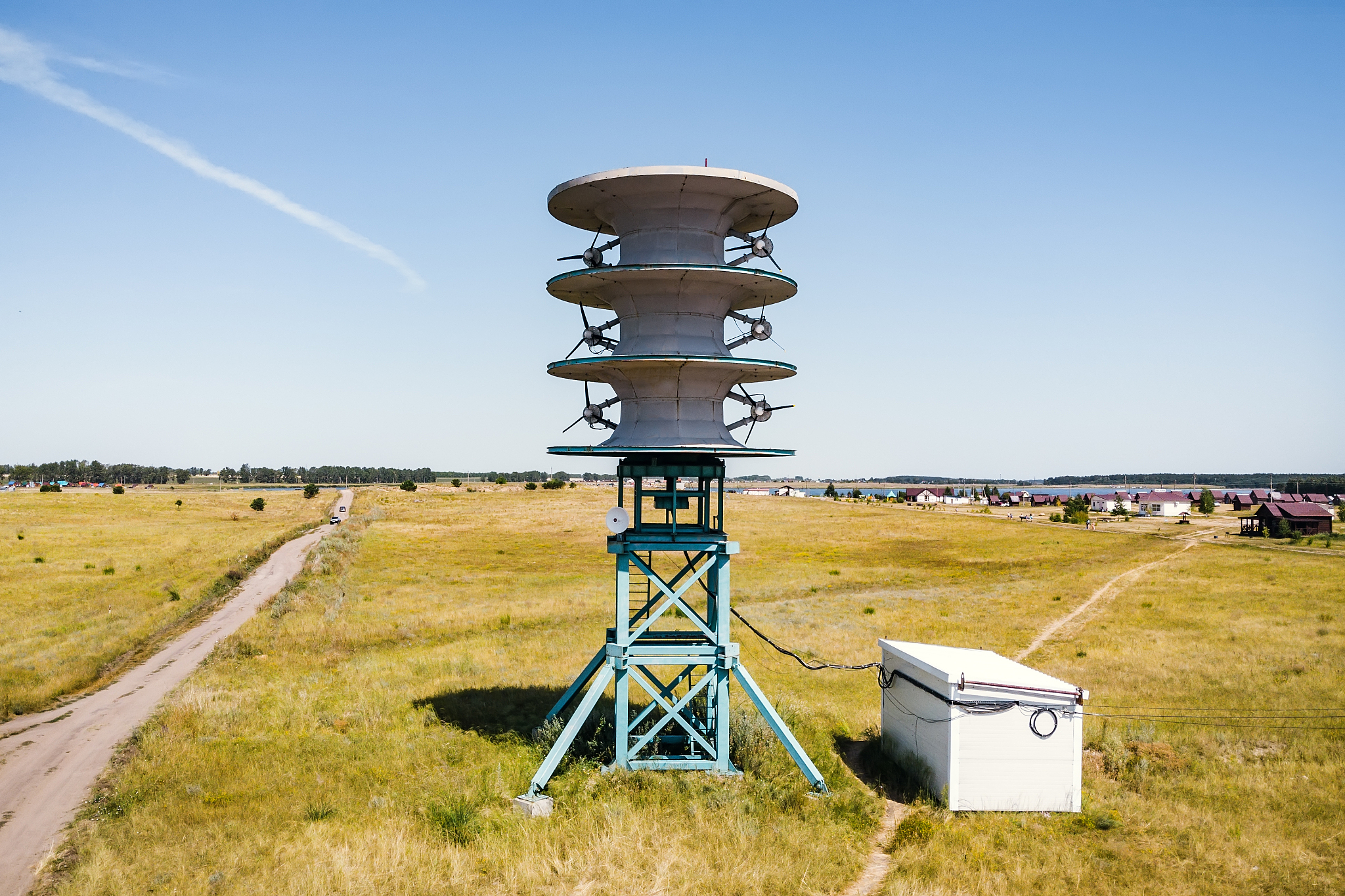 renewable energy source. windmill against the blue sky. electric