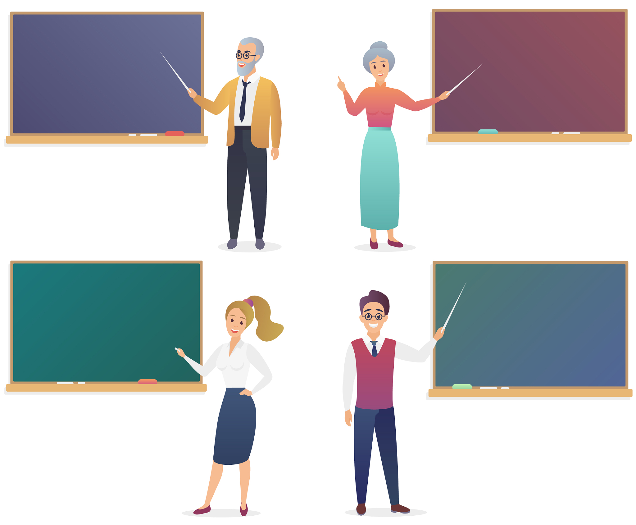 young man woman senior male and female teachers