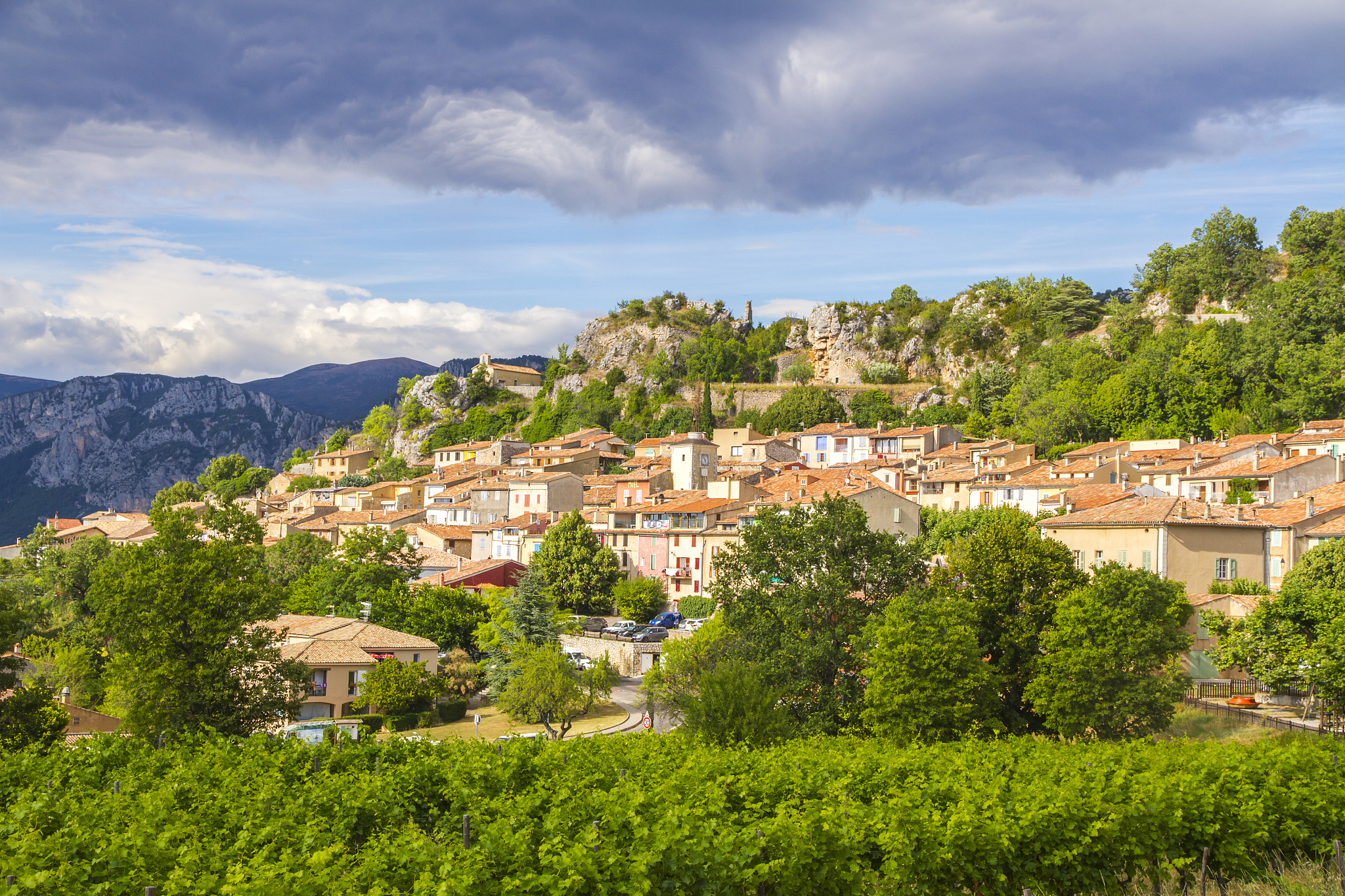 aiguines village next to verdon gorge (gorges du verdon) in the 