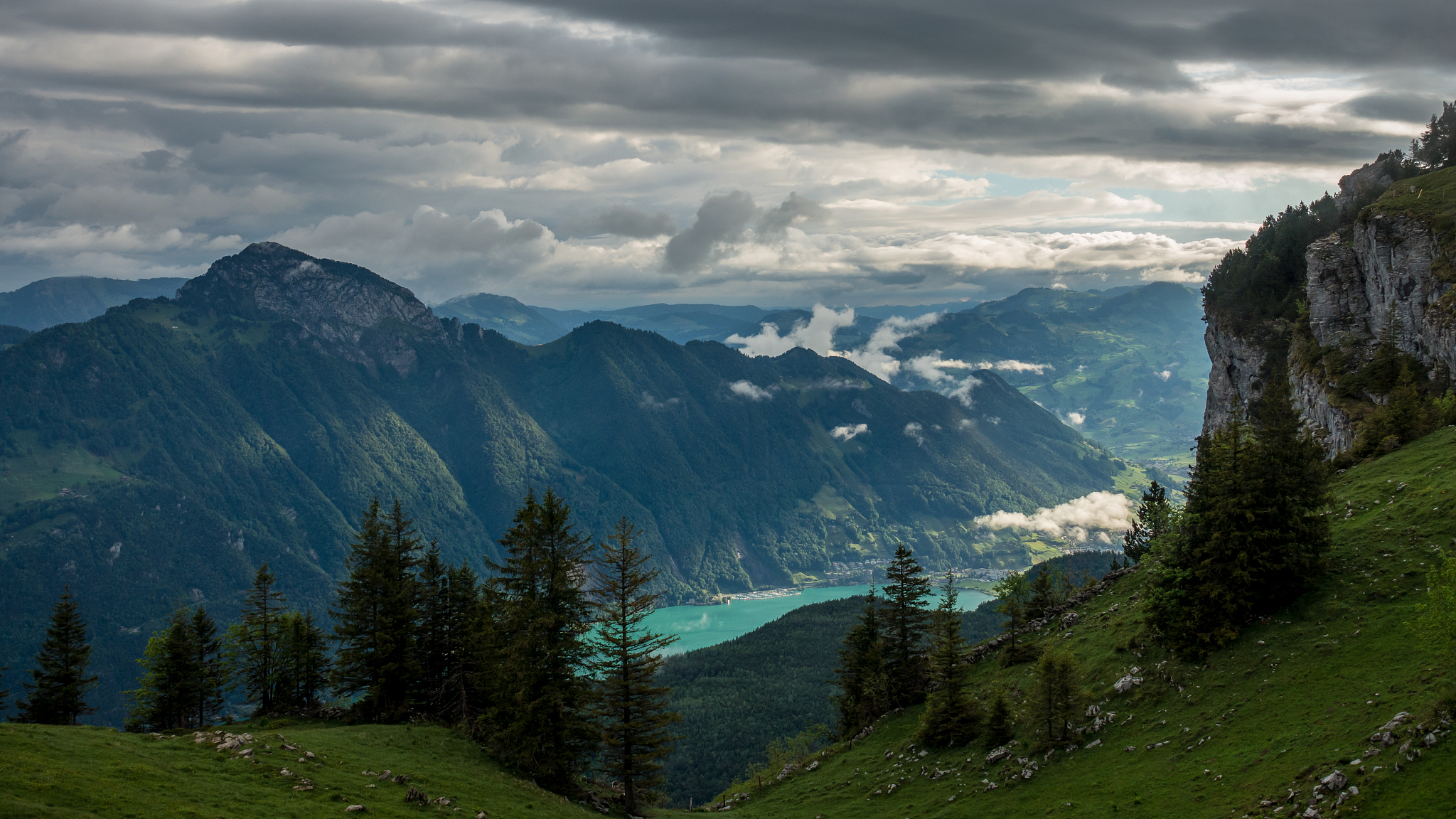 scenic view of mountains against cloudy sky, dallenwil, switzerl