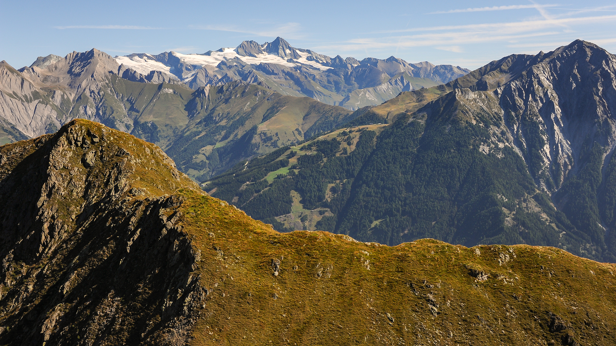 panorama of high mountains in the alps on a sunny day in summer