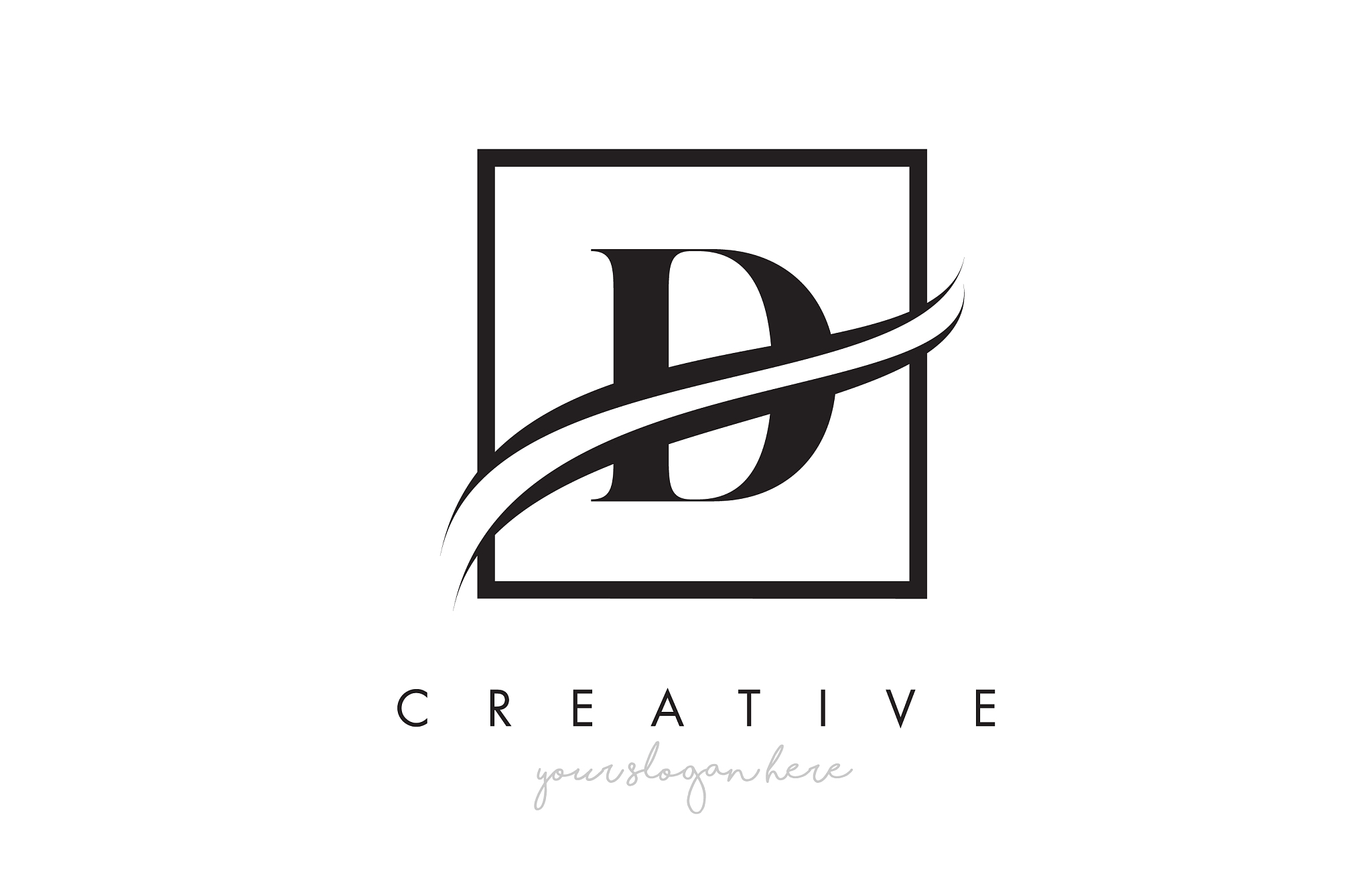 d letter logo design with square swoosh border