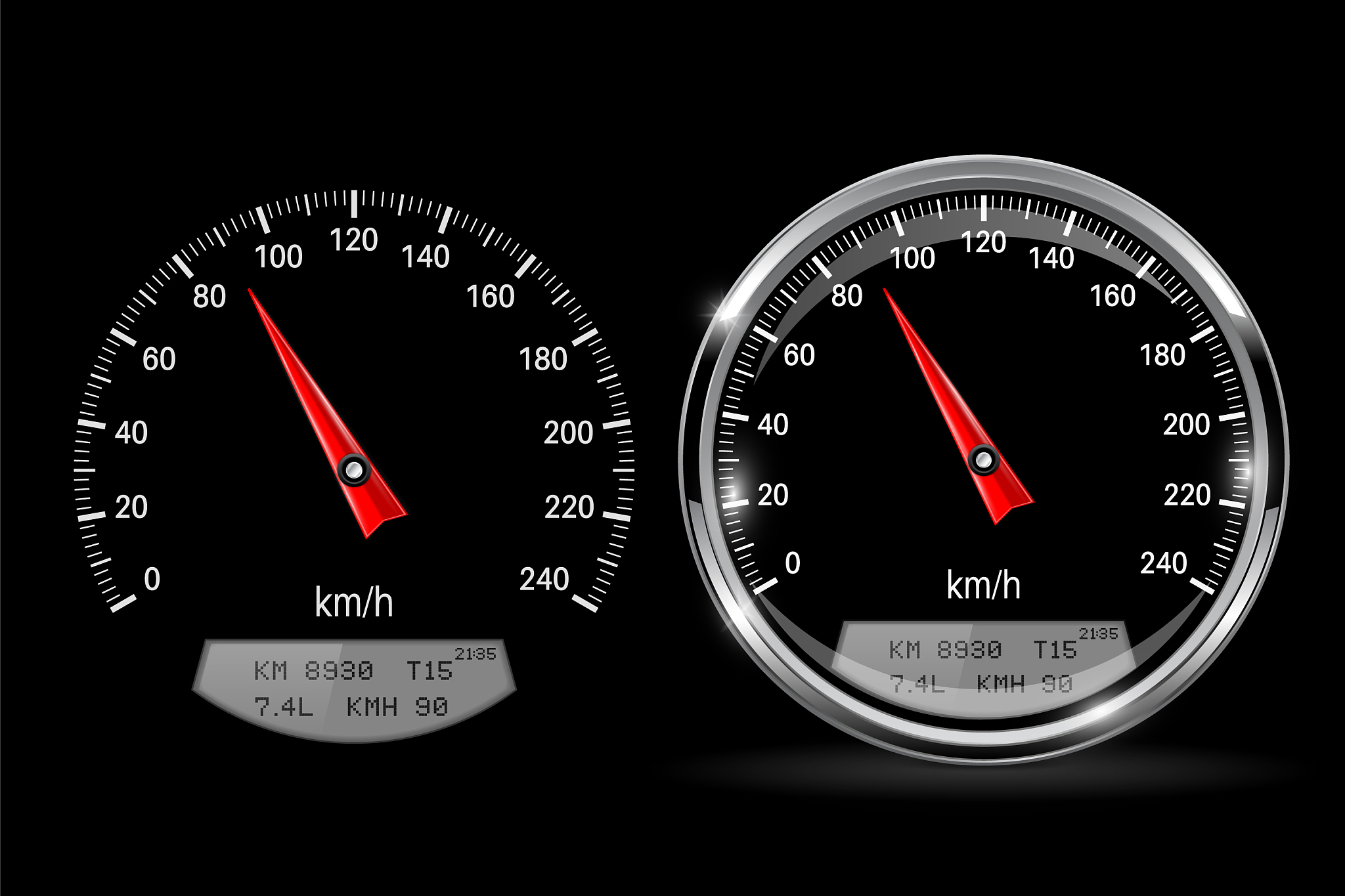 speedometers round black gauge with and without