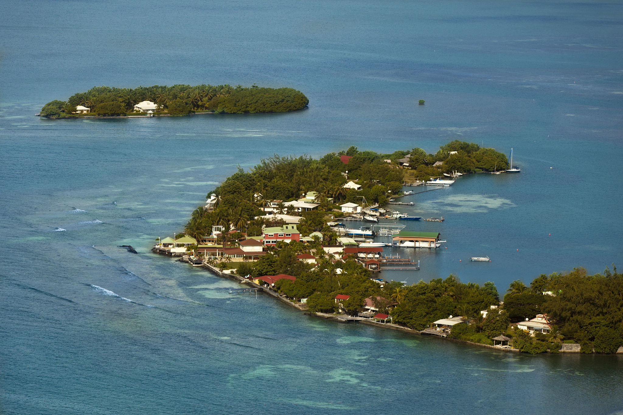 aerial view of small island in caribbean sea, guadalupe, french 