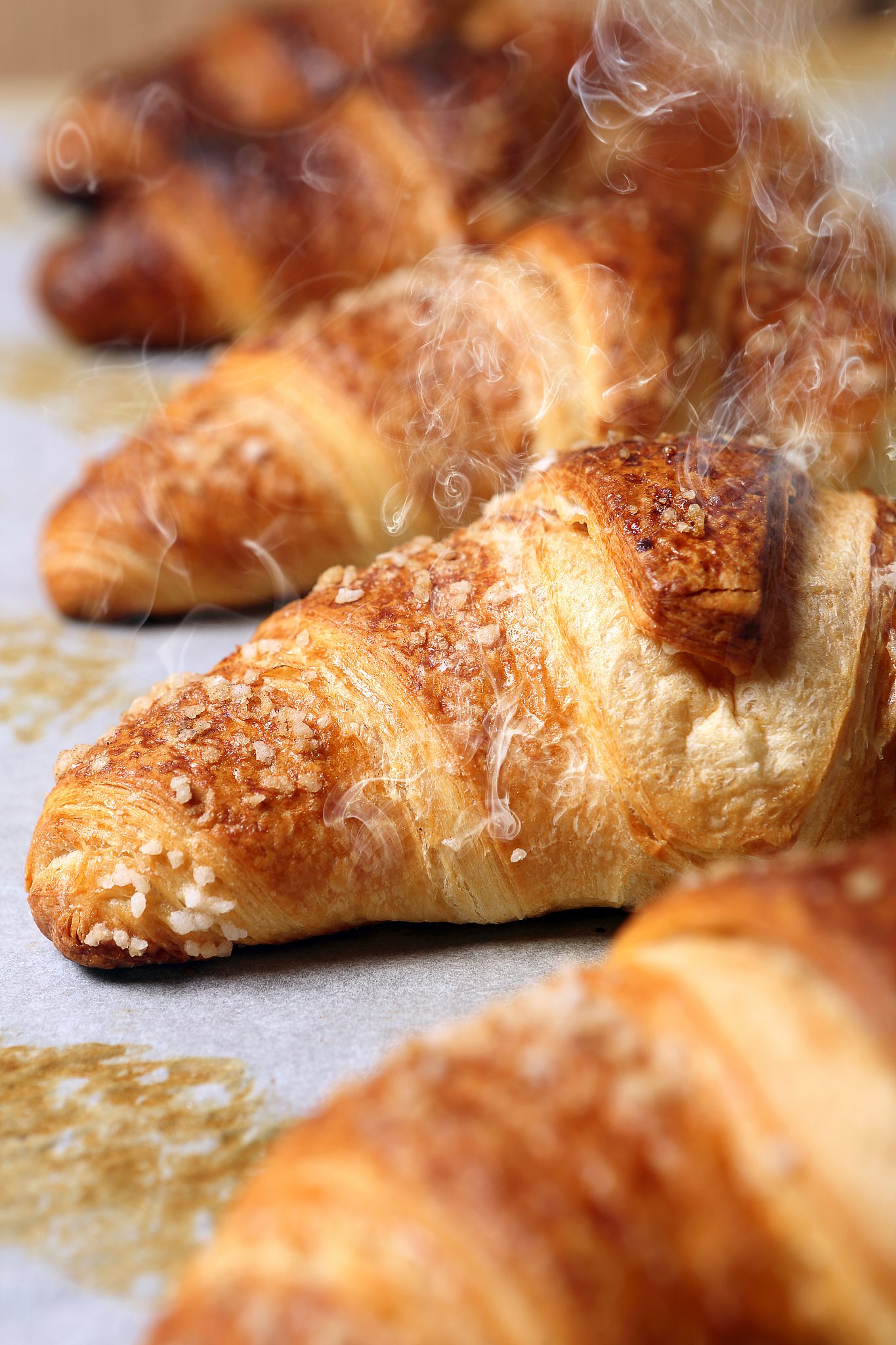 fresh croissants removed from the oven