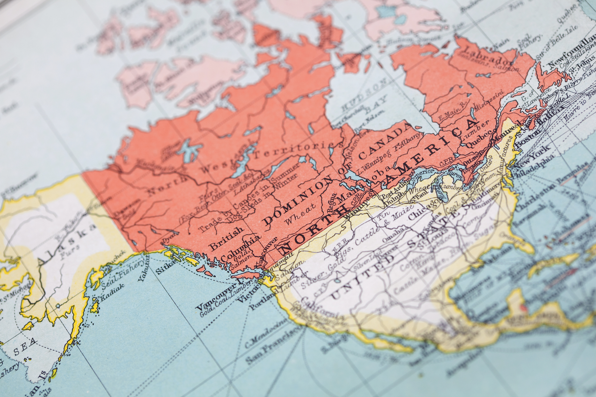 vintage map of canada & the us