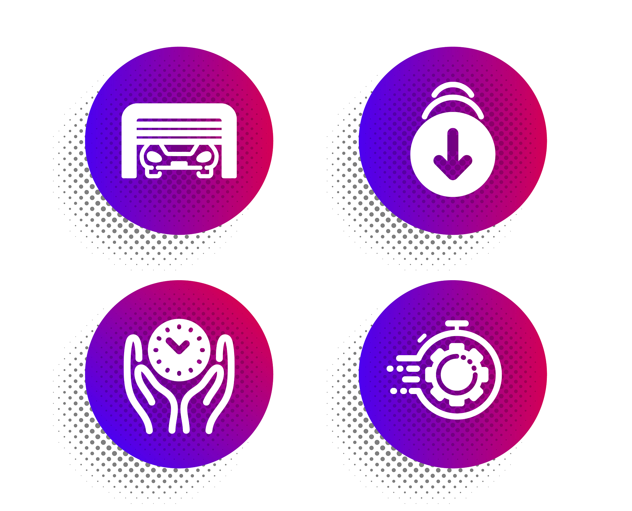 safe time scroll down and parking garage icons