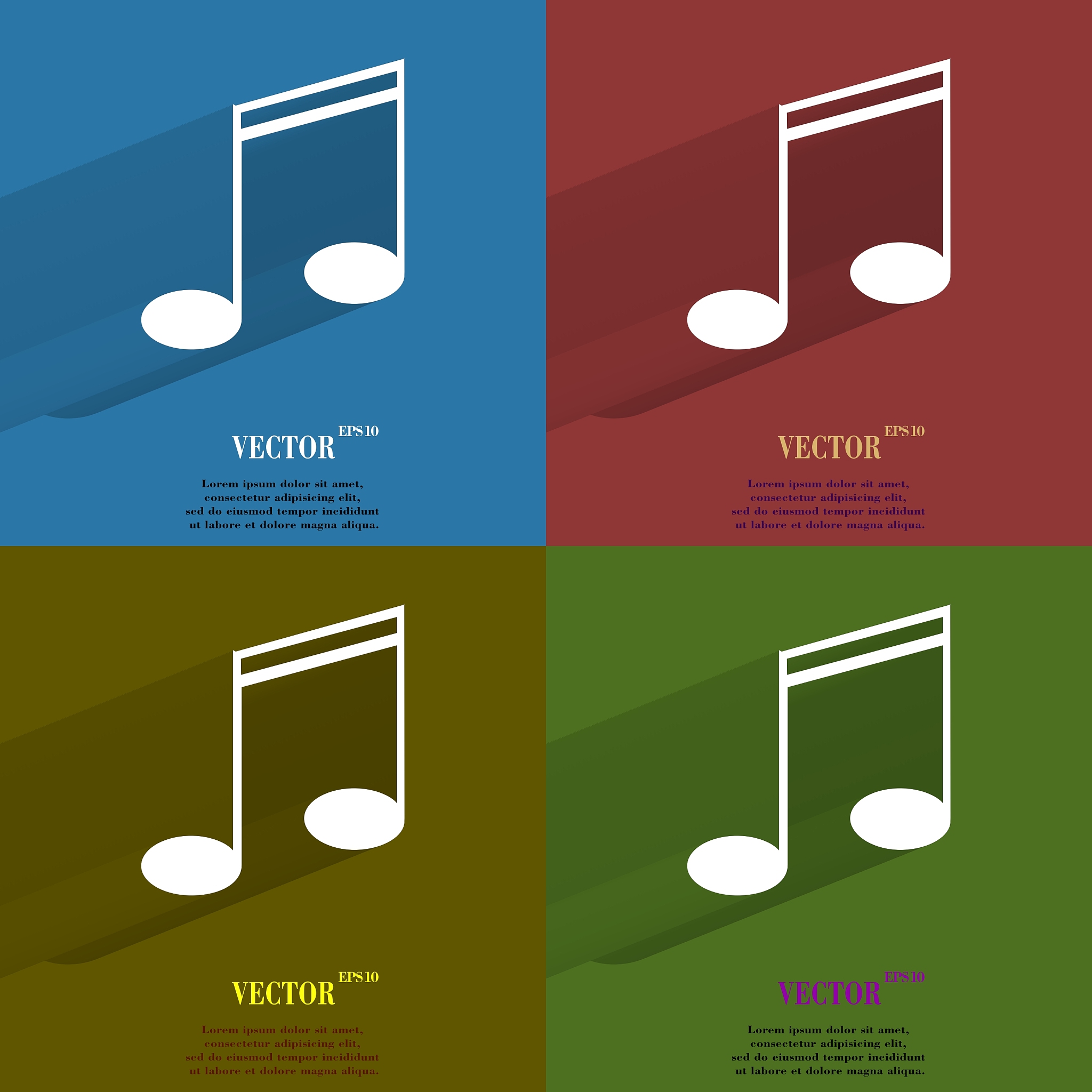color set music elements notes web icon flat