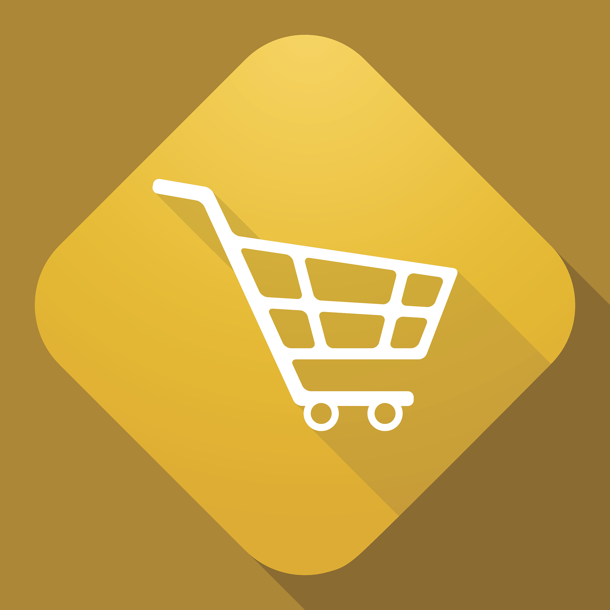 vector icon of shopping cart with a long shadow