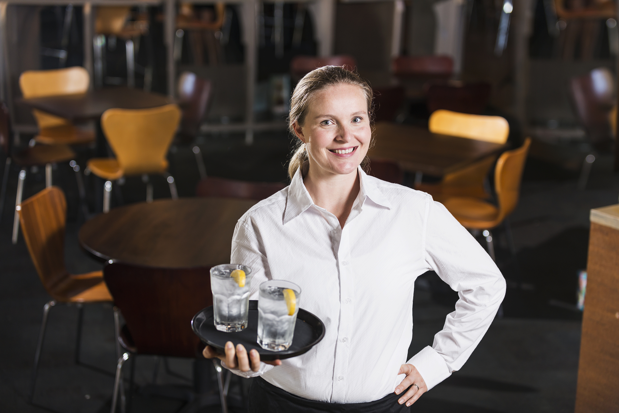 waitress carrying water