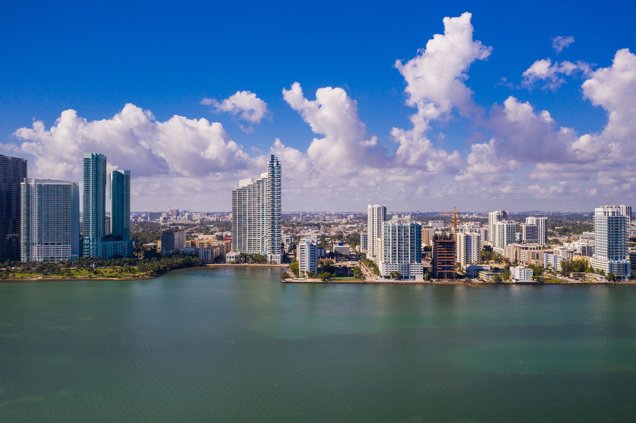 aerial edgewater miami florida usa and downtown biscayne bay sce