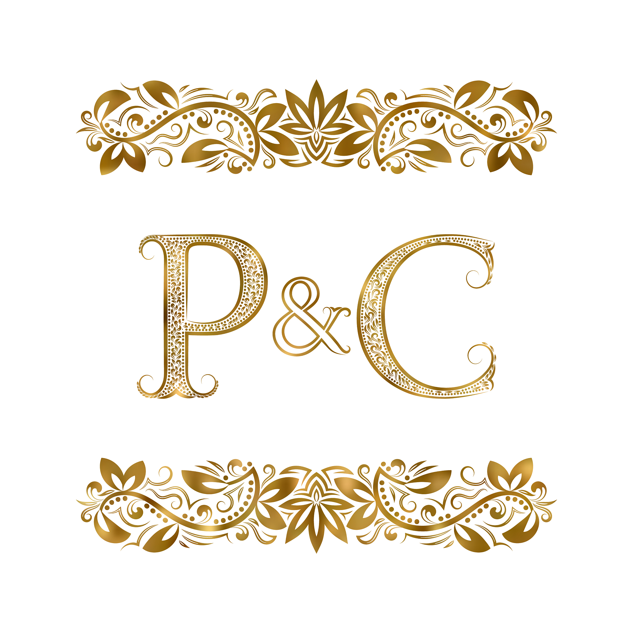 p and c vintage initials logo symbol letters