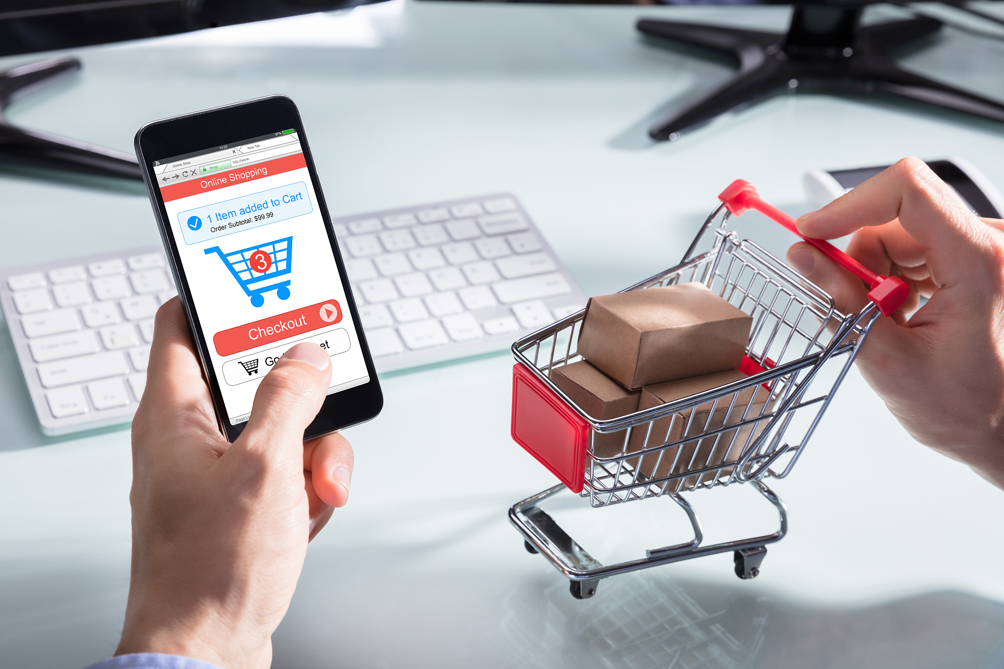 person shopping online on mobile phone