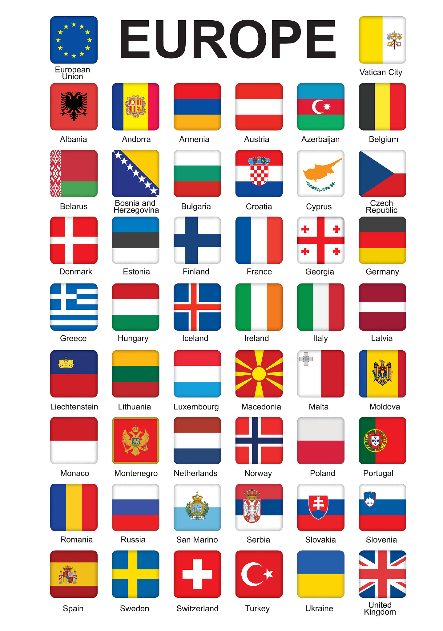 buttons with flags of europe
