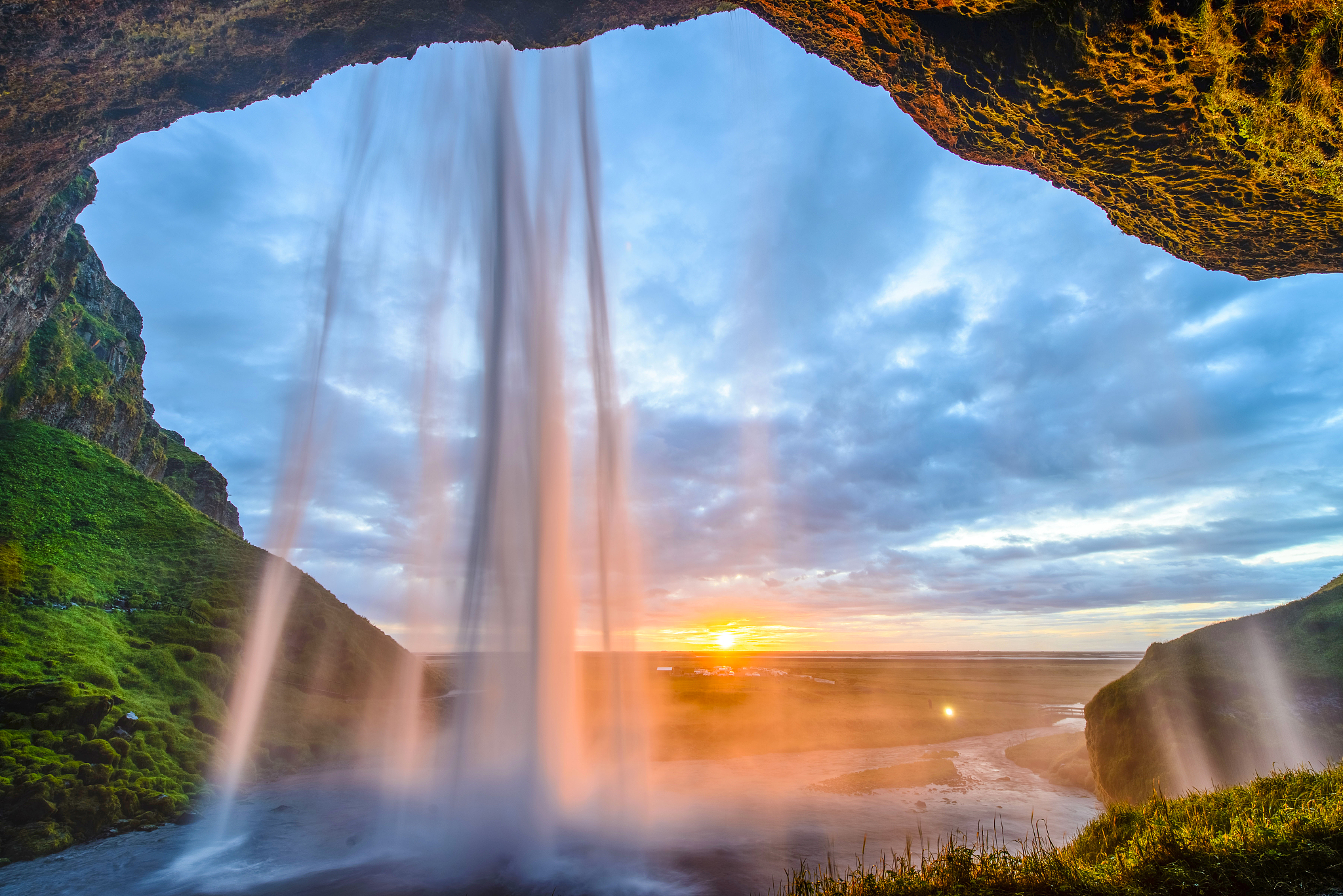 seljalandsfoss 瀑布落日