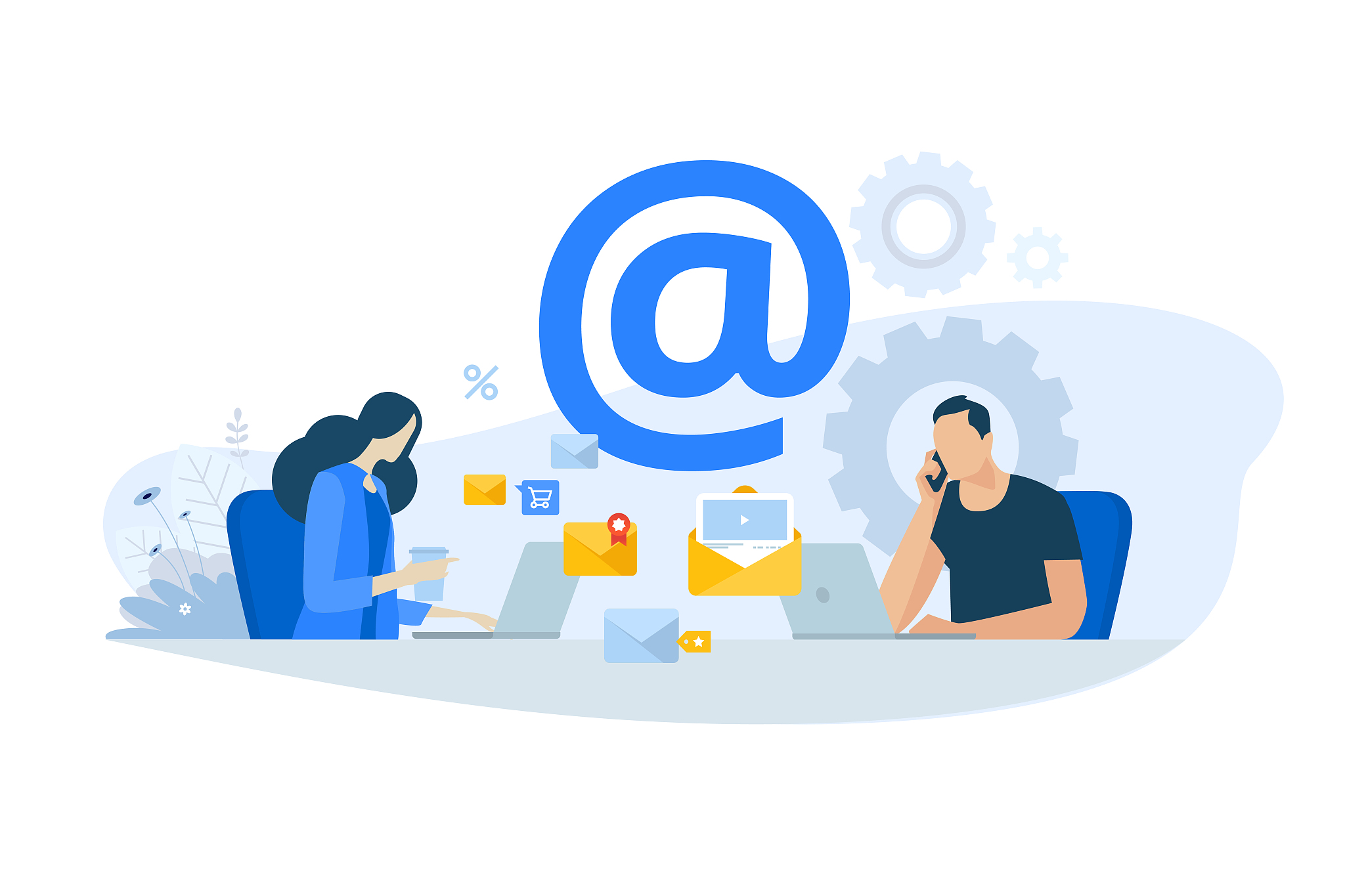 flat design concept of email marketing, newsletter, digital adve