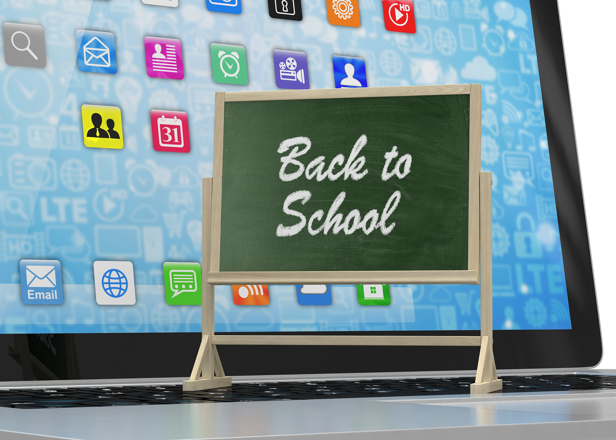 laptop with chalkboard, back to school, online education concept