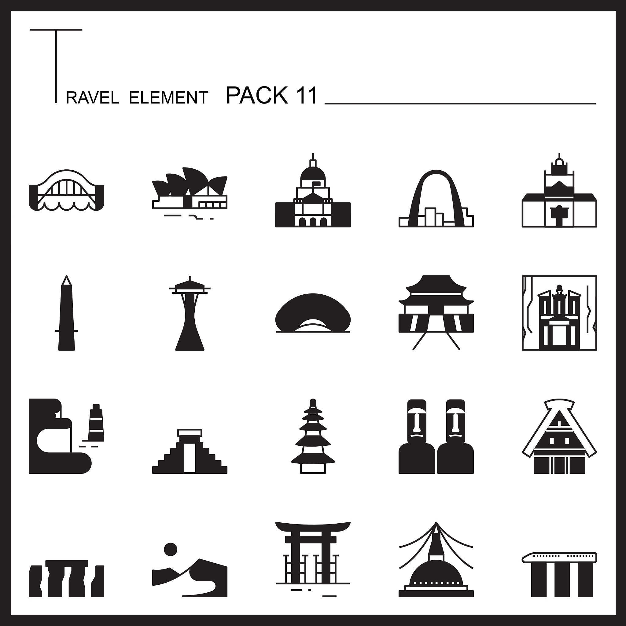 travel element line icon set 11landmark thin icons