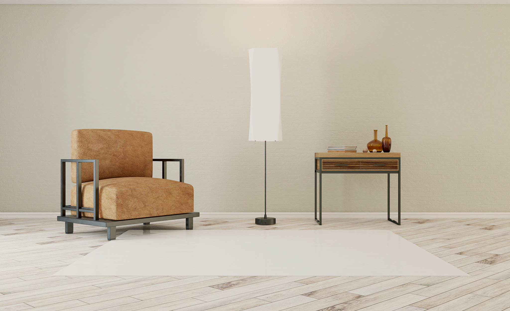 the living room in the style of minimalism. armchair and nightst