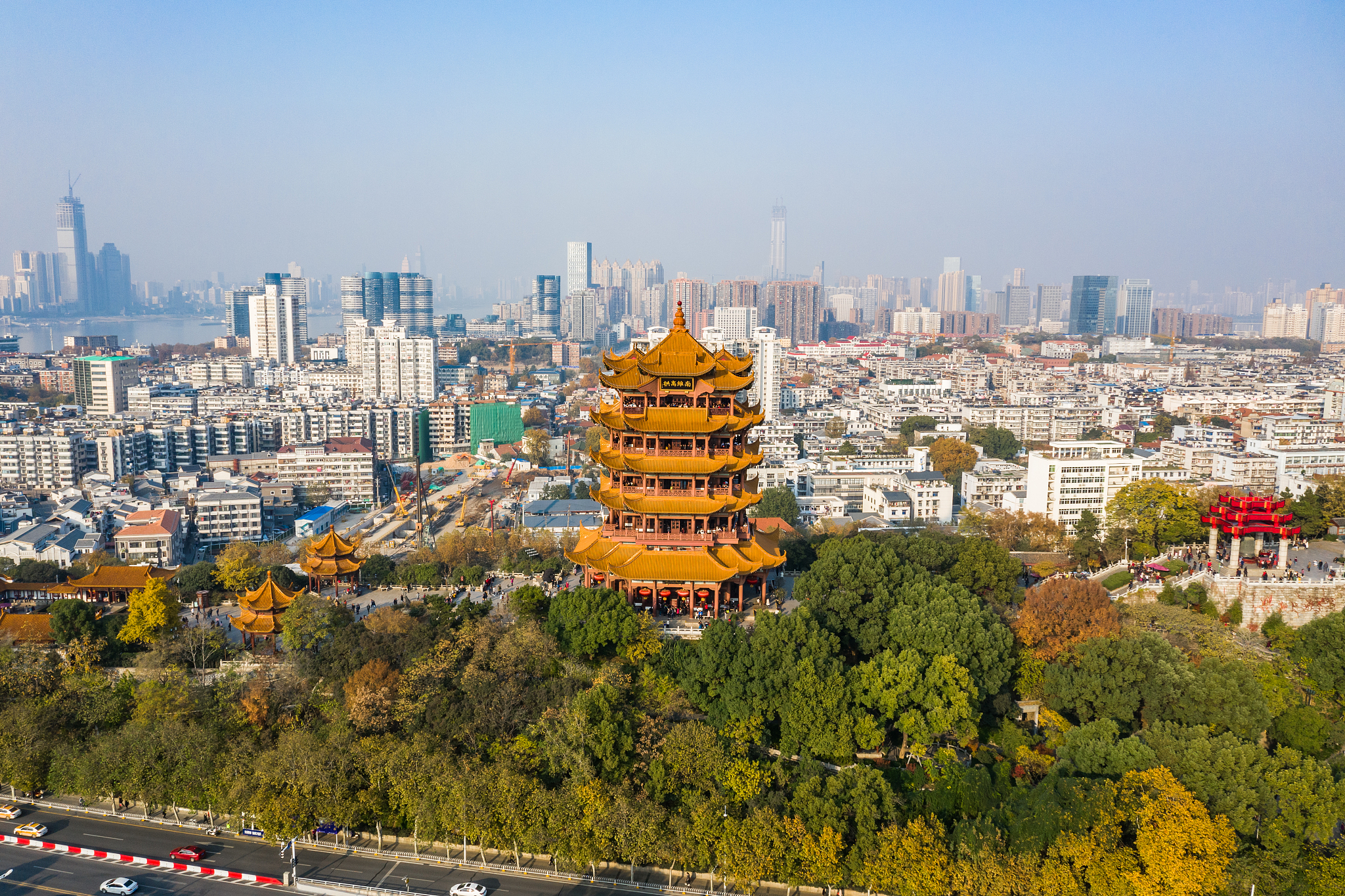 航拍武汉黄鹤楼景区