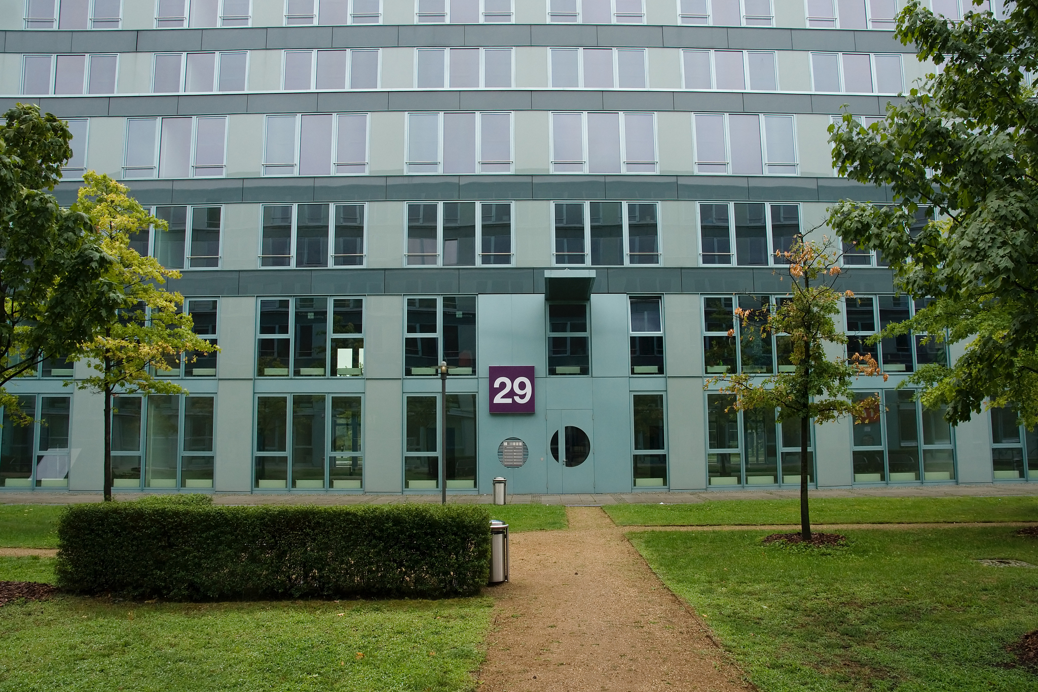 office building with garden