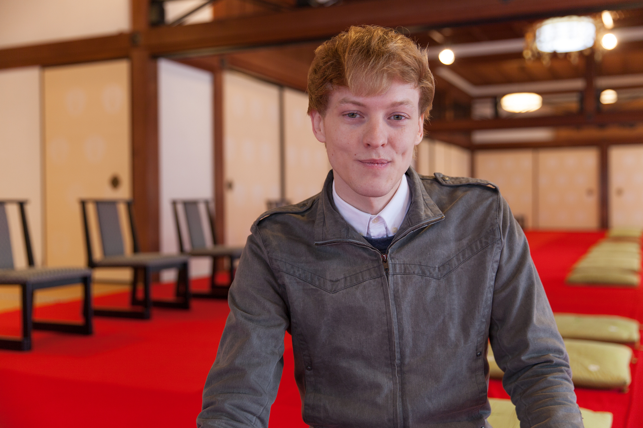 young caucasian man enjoying japanese culture