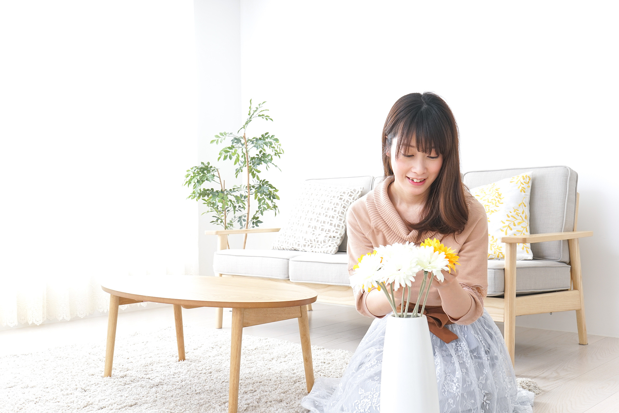 young woman relaxing in the room