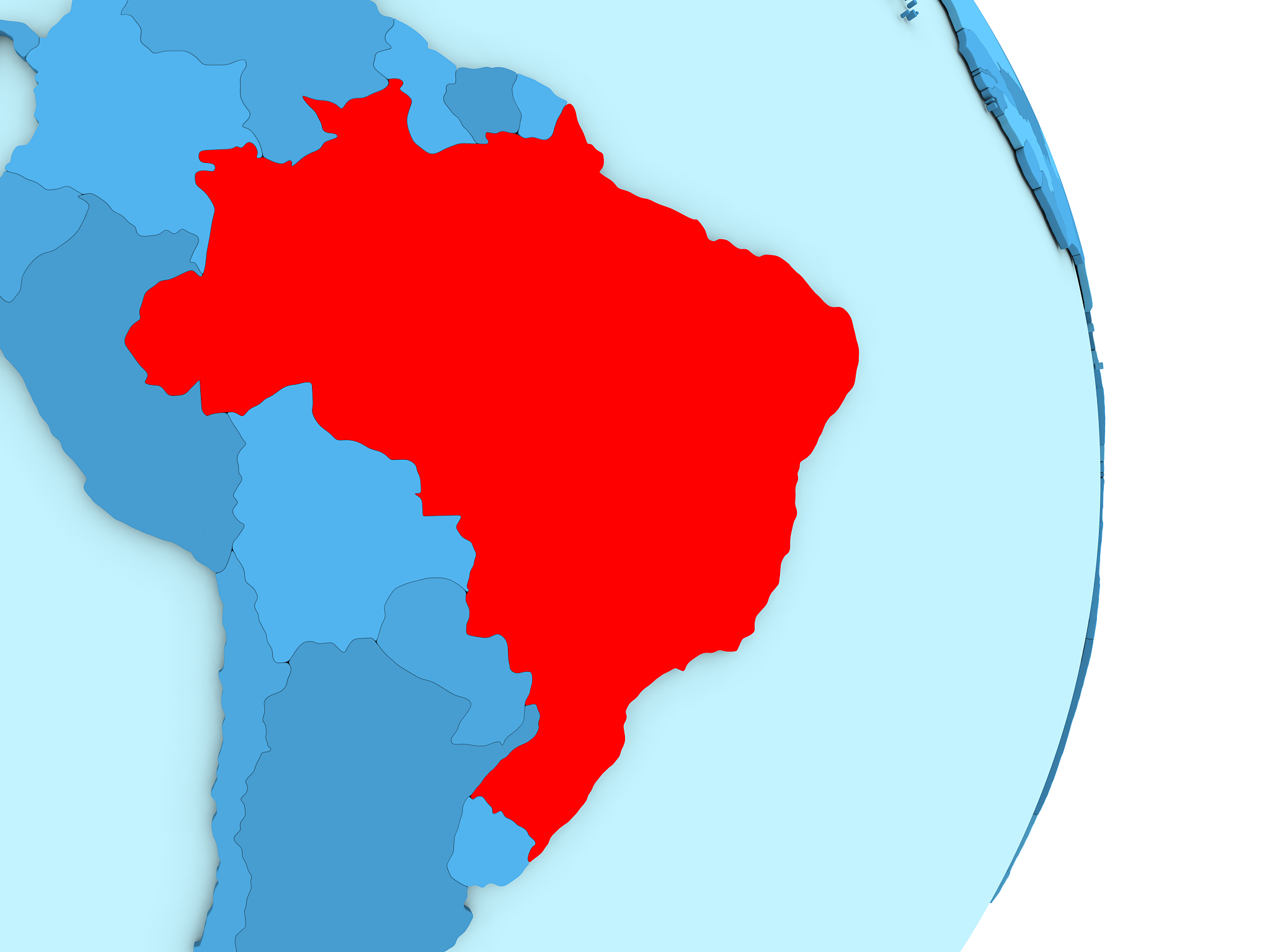 brazil on blue political globe