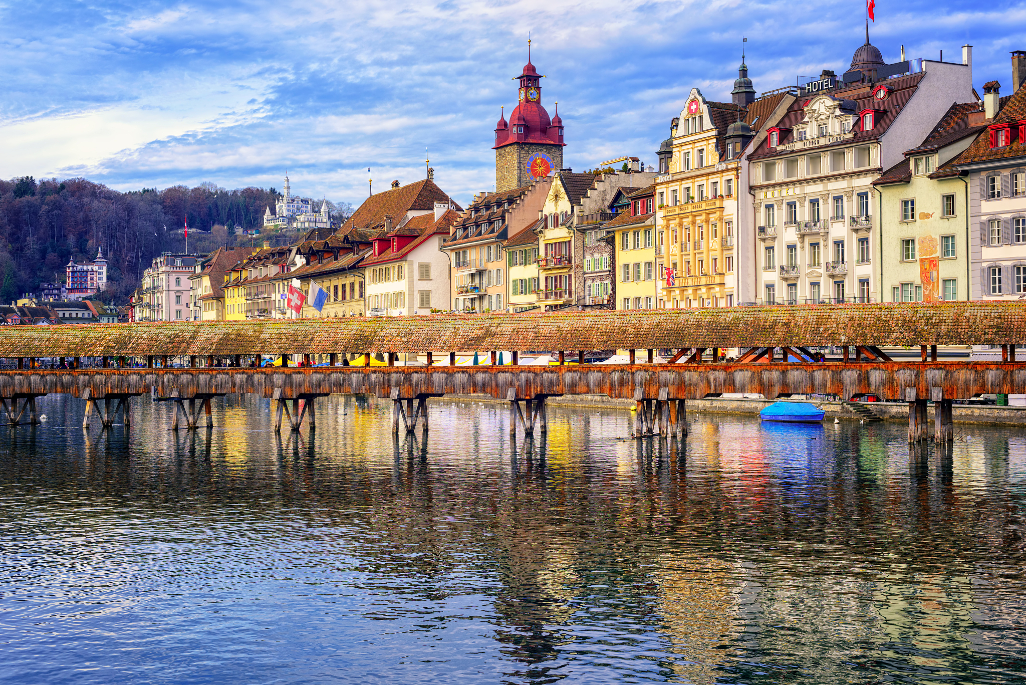 lucerne, switzerland, view over reuss river to the old town