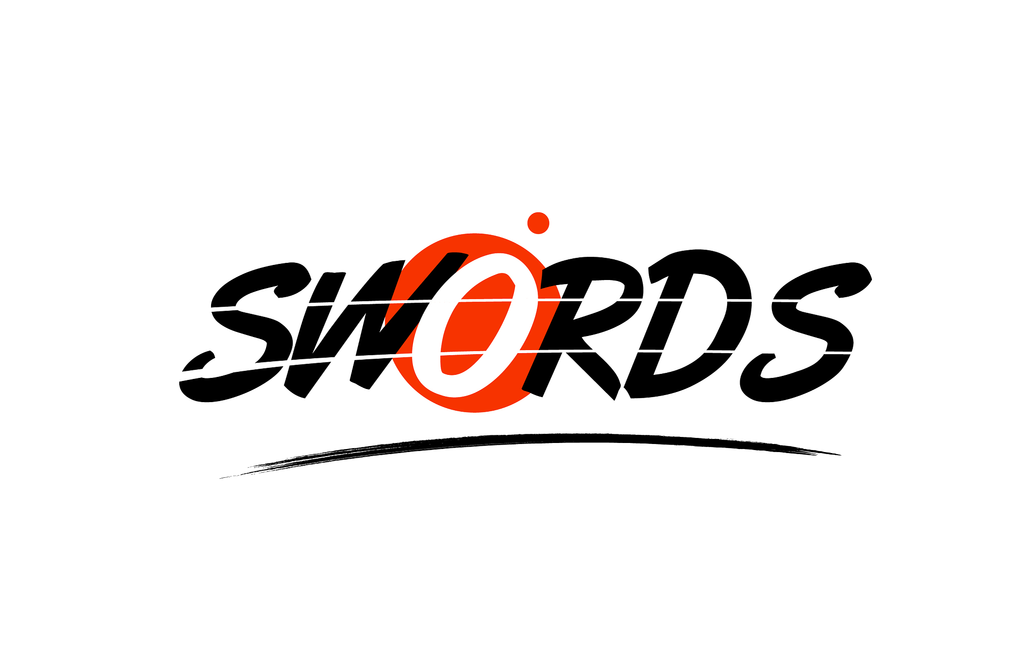 swords word text logo icon with red circle design