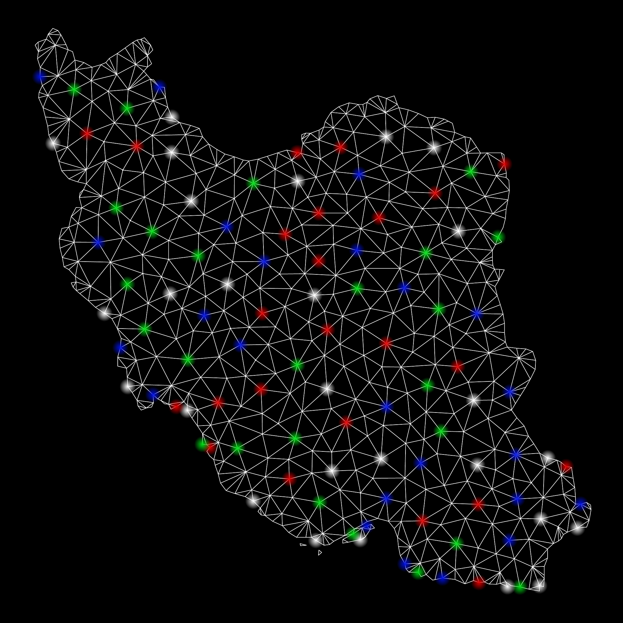 bright mesh carcass iran map with flare spots