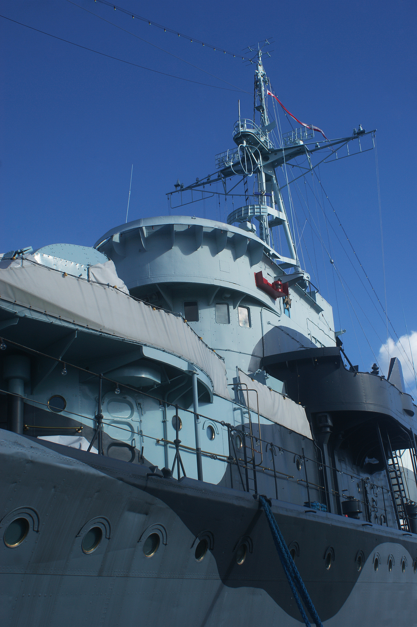 destroyer on the waterfront harbor