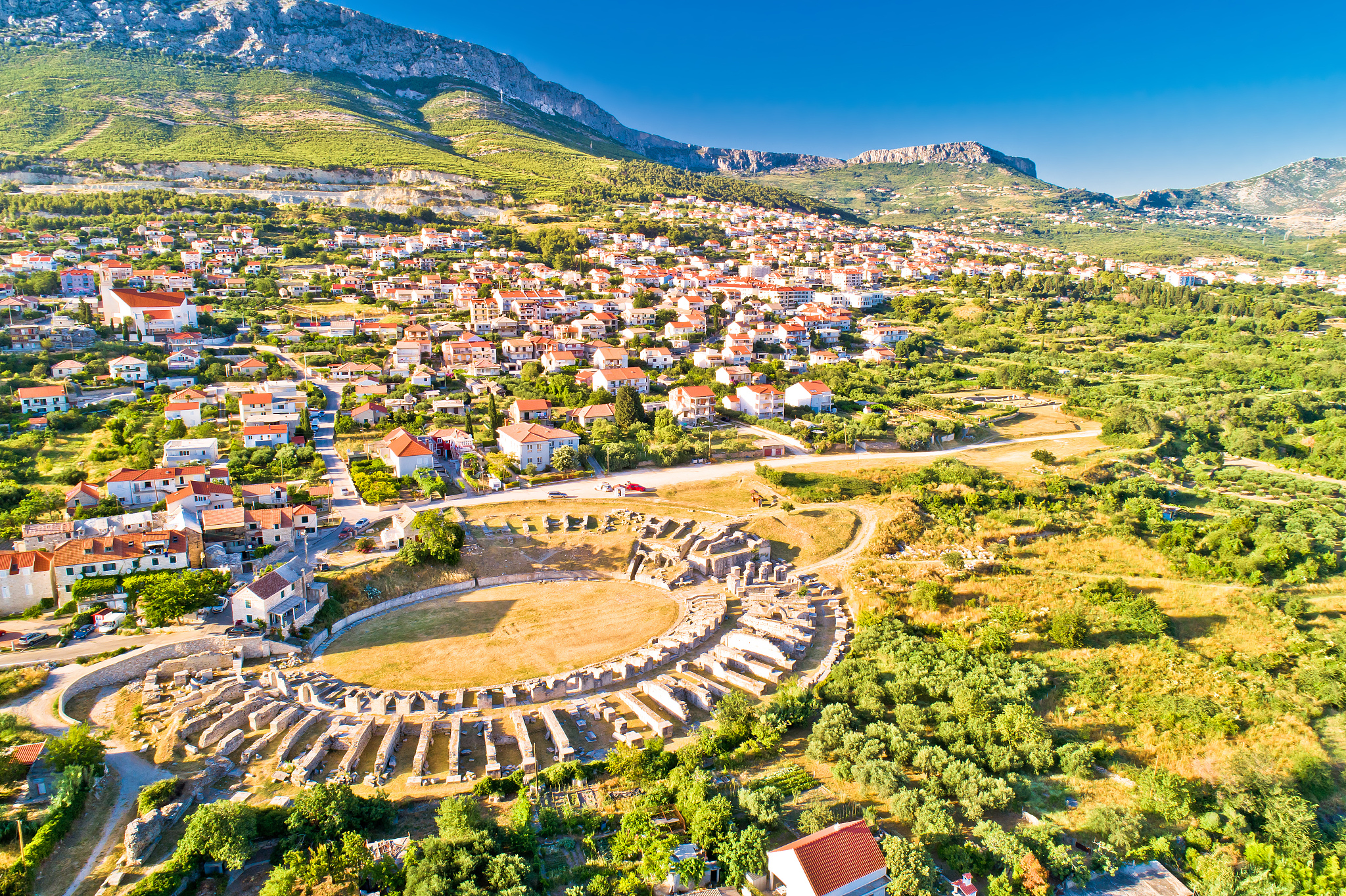ancient salona or solin amphitheater aerial view