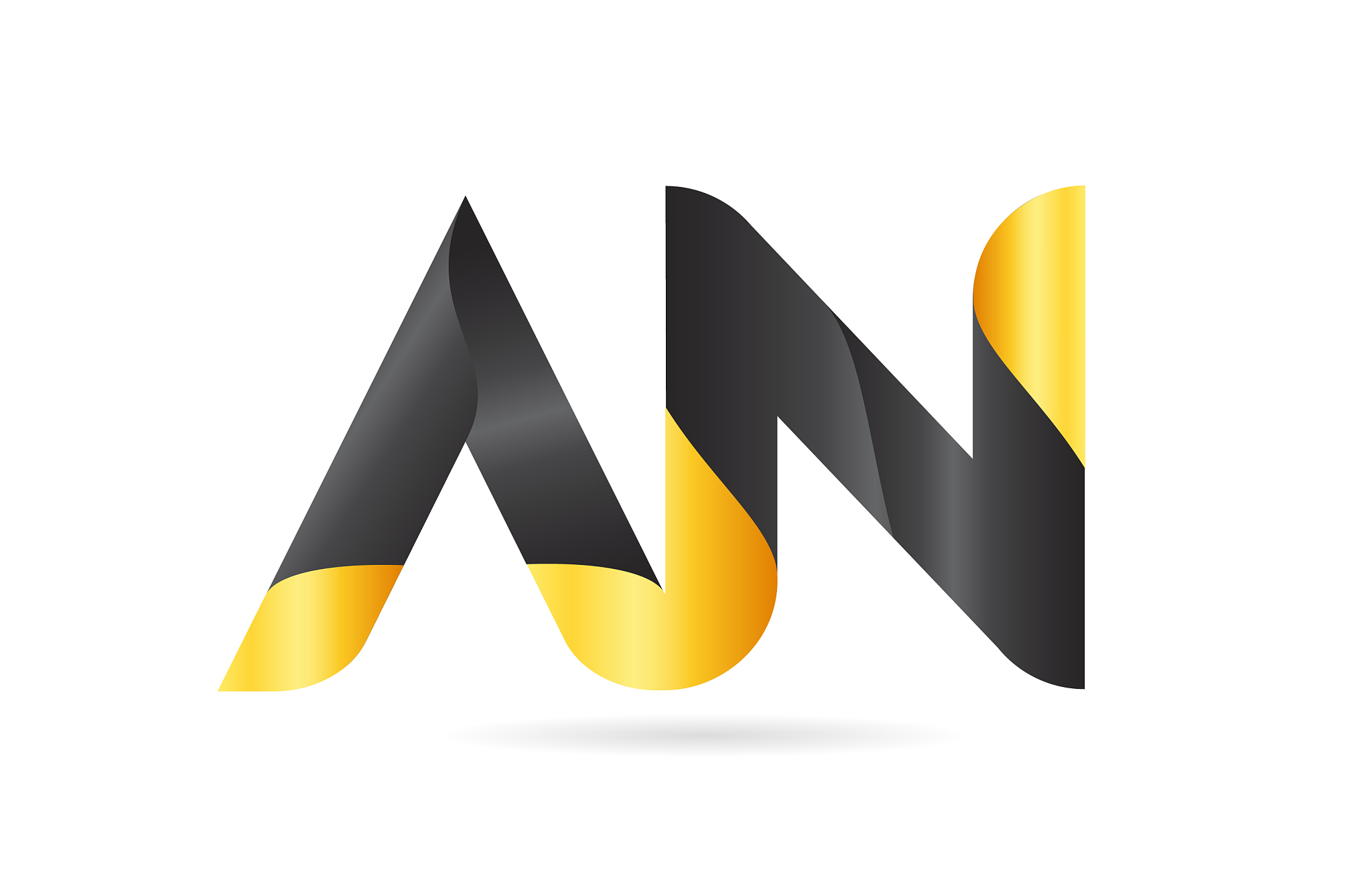 joined or connected an a n yellow black alphabet