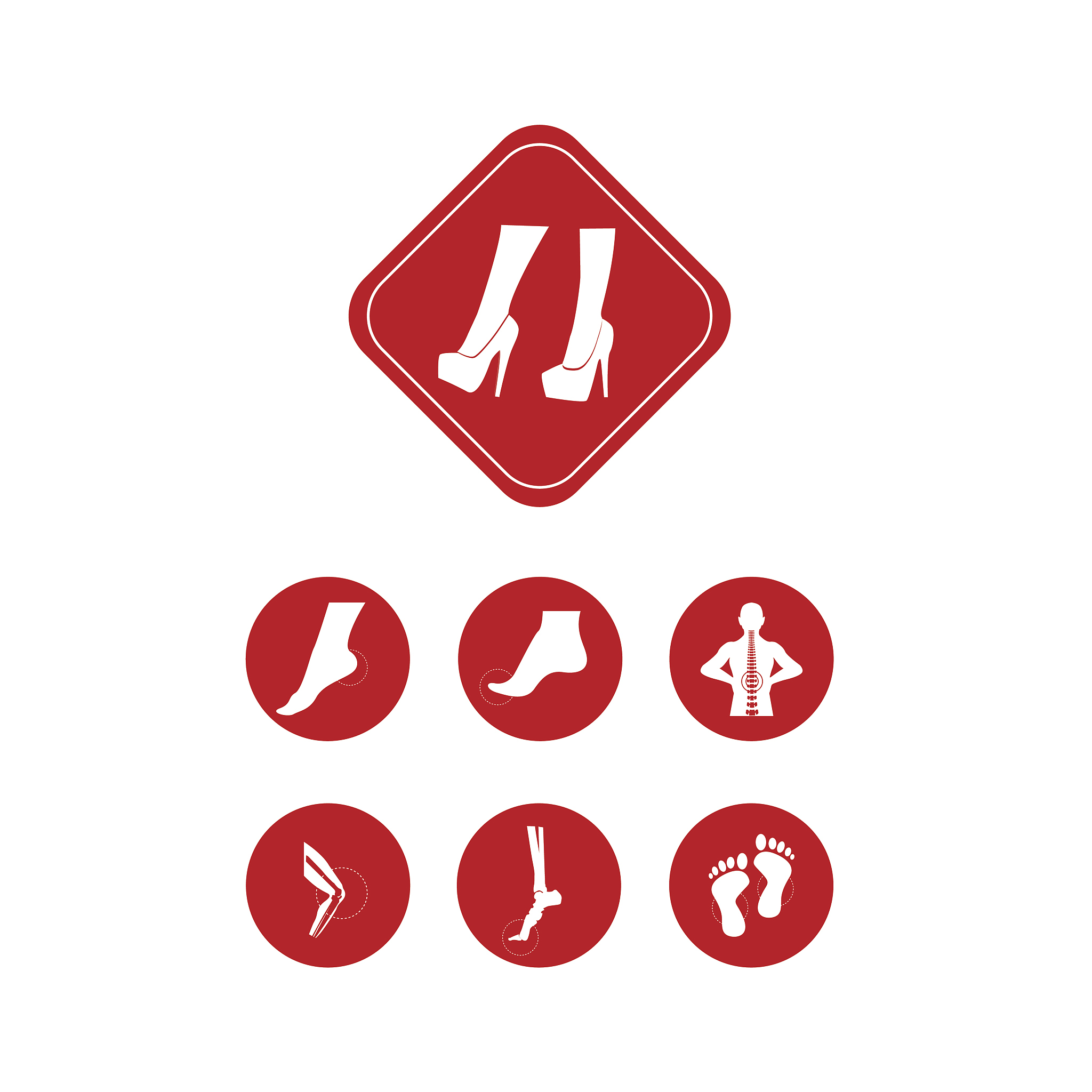 infographics women: high heels and not healthy feet icon.