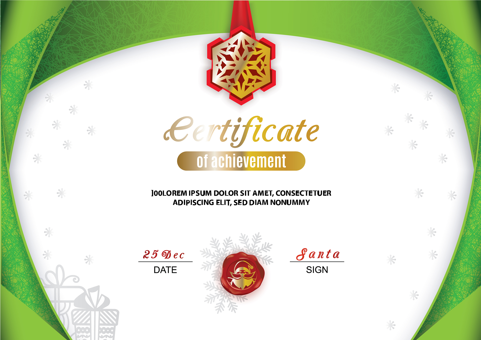 christmas certificate green border and snowflake