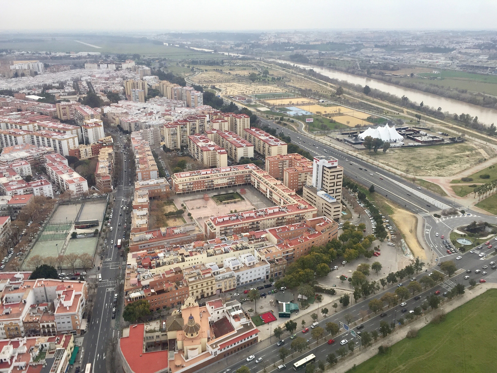 high angle view of street amidst buildings in city