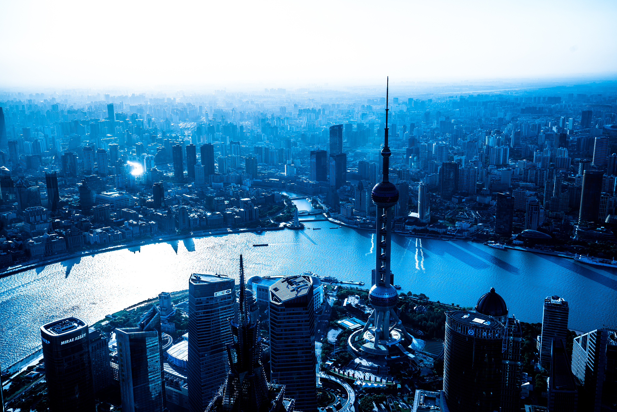 shanghai skyline sunset