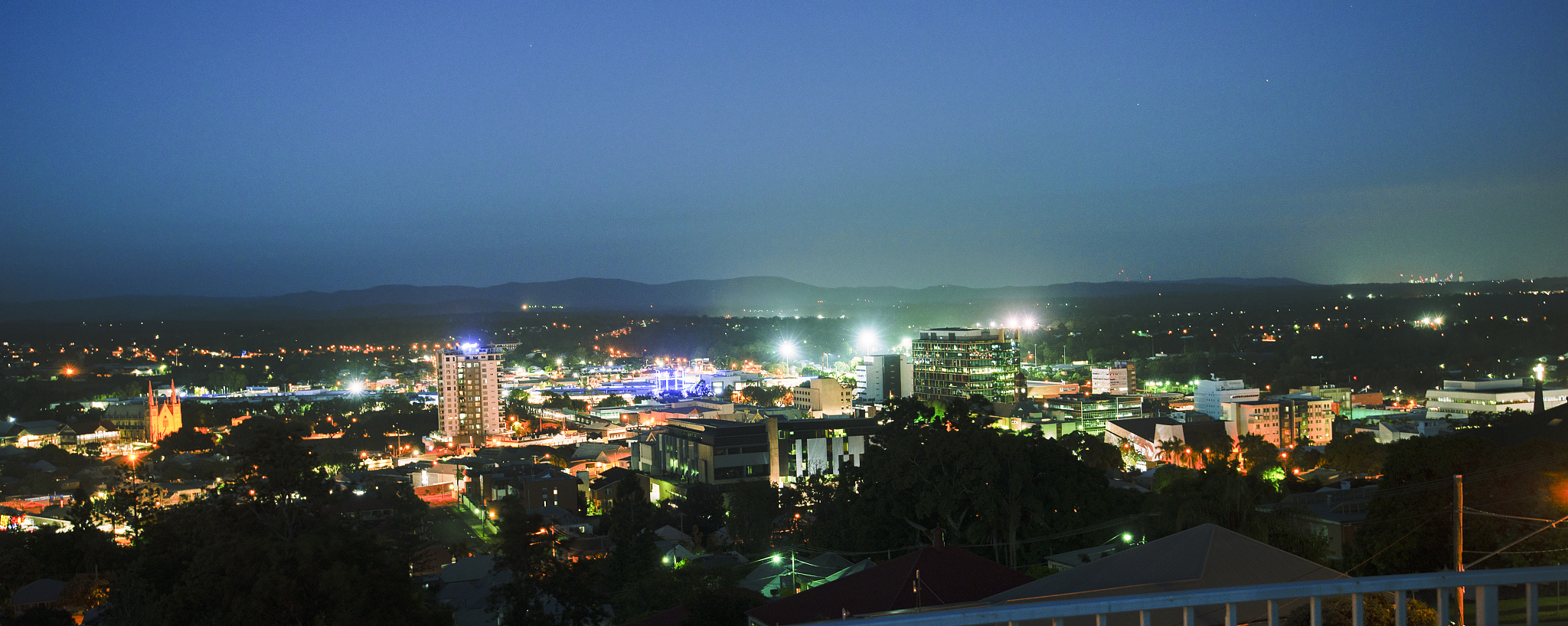 view of ipswich city at night.