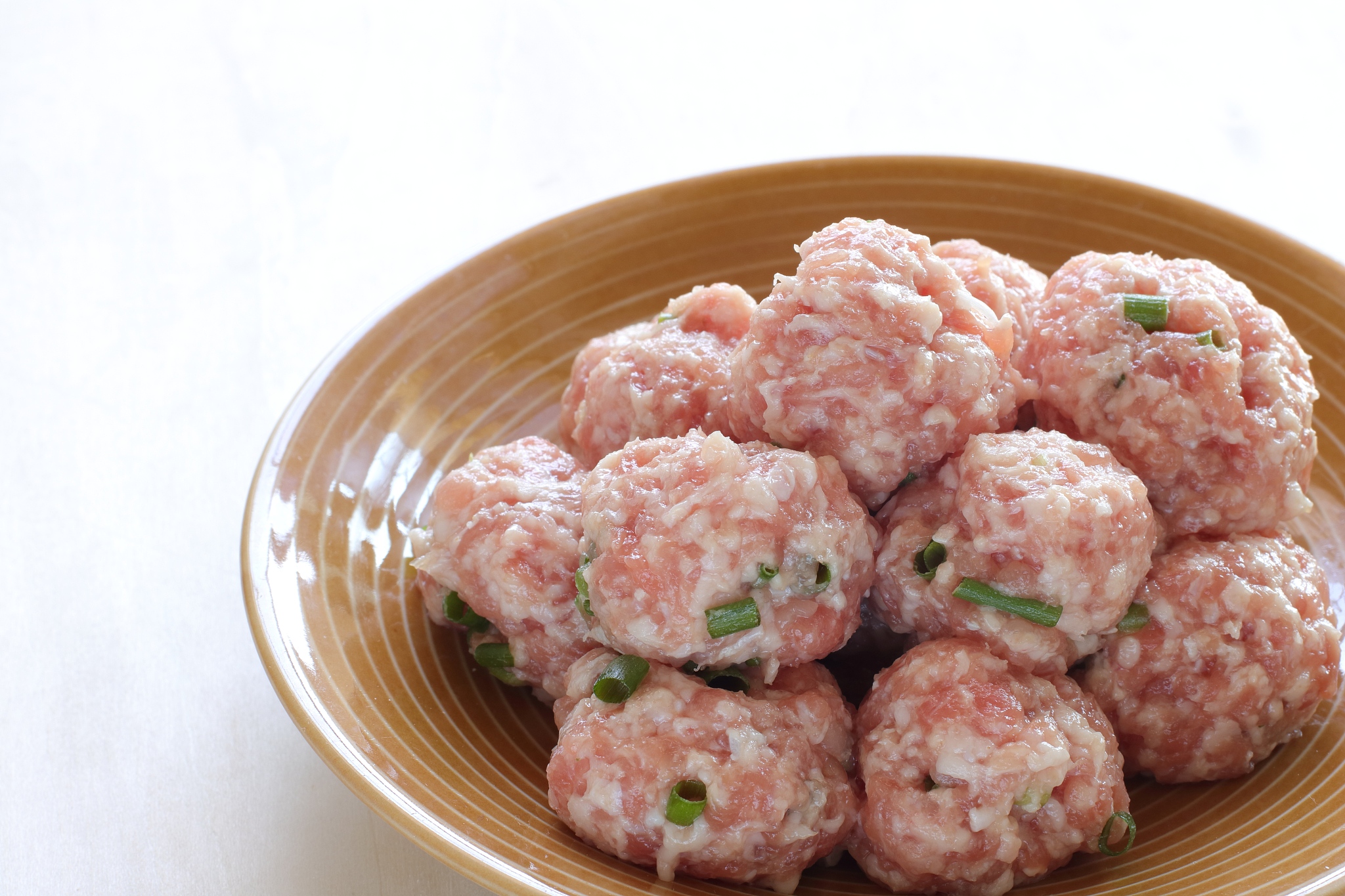 homemade pork and scallion meat ball