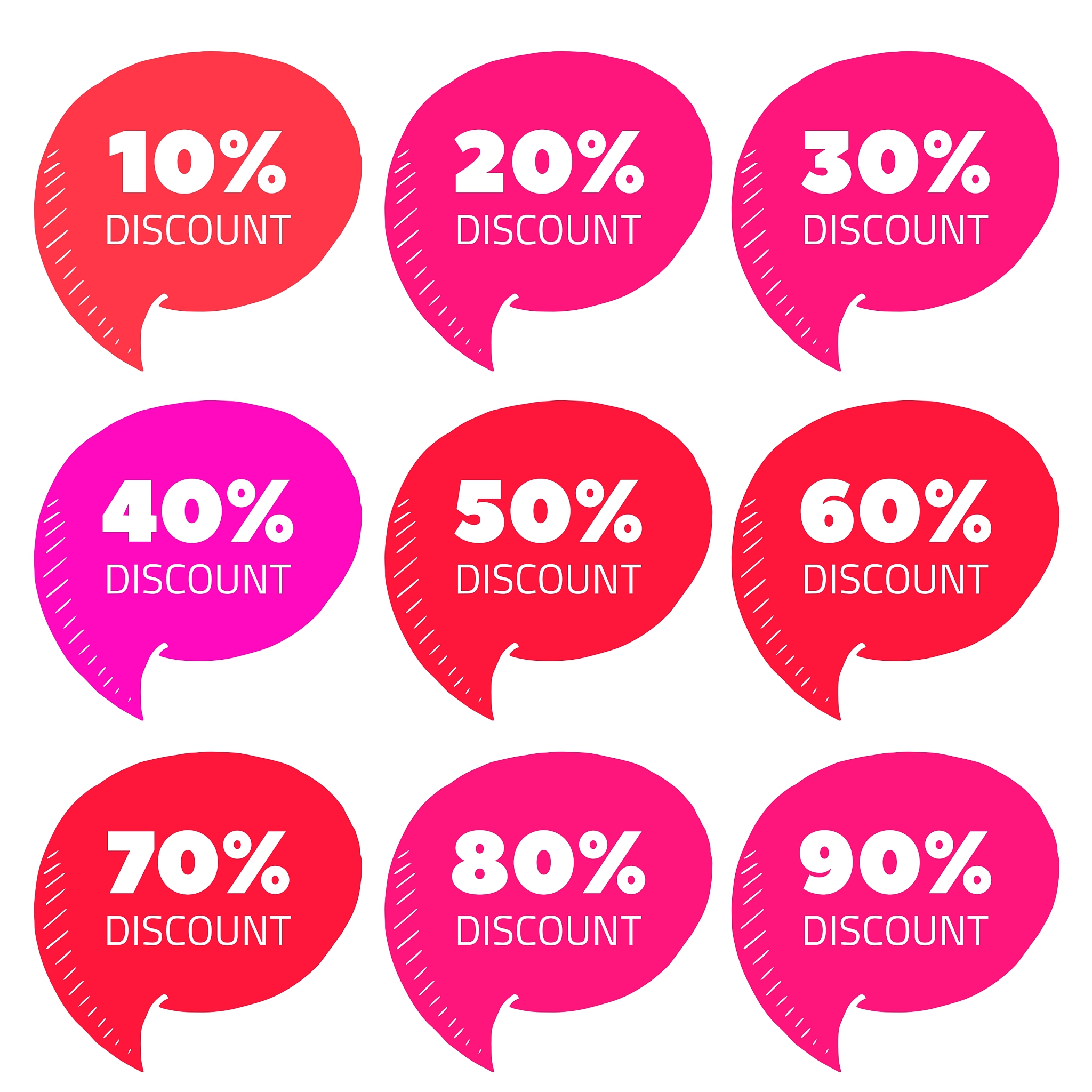 set of pink percent discount speech bubble sale