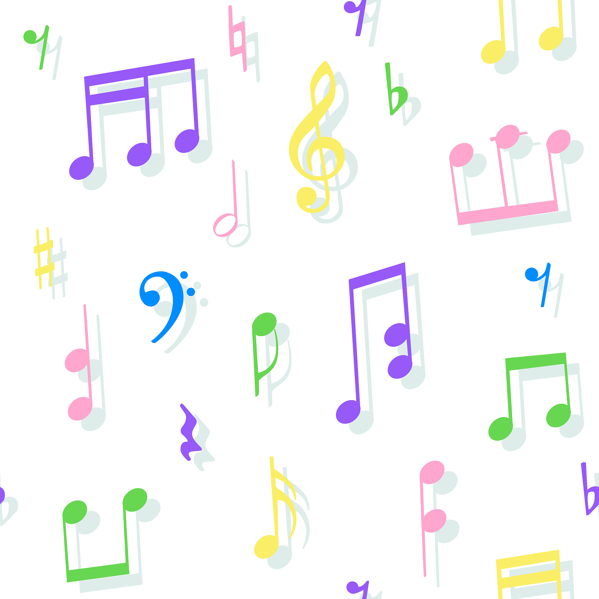 seamless pattern with musical signs such as notes, treble clefs,