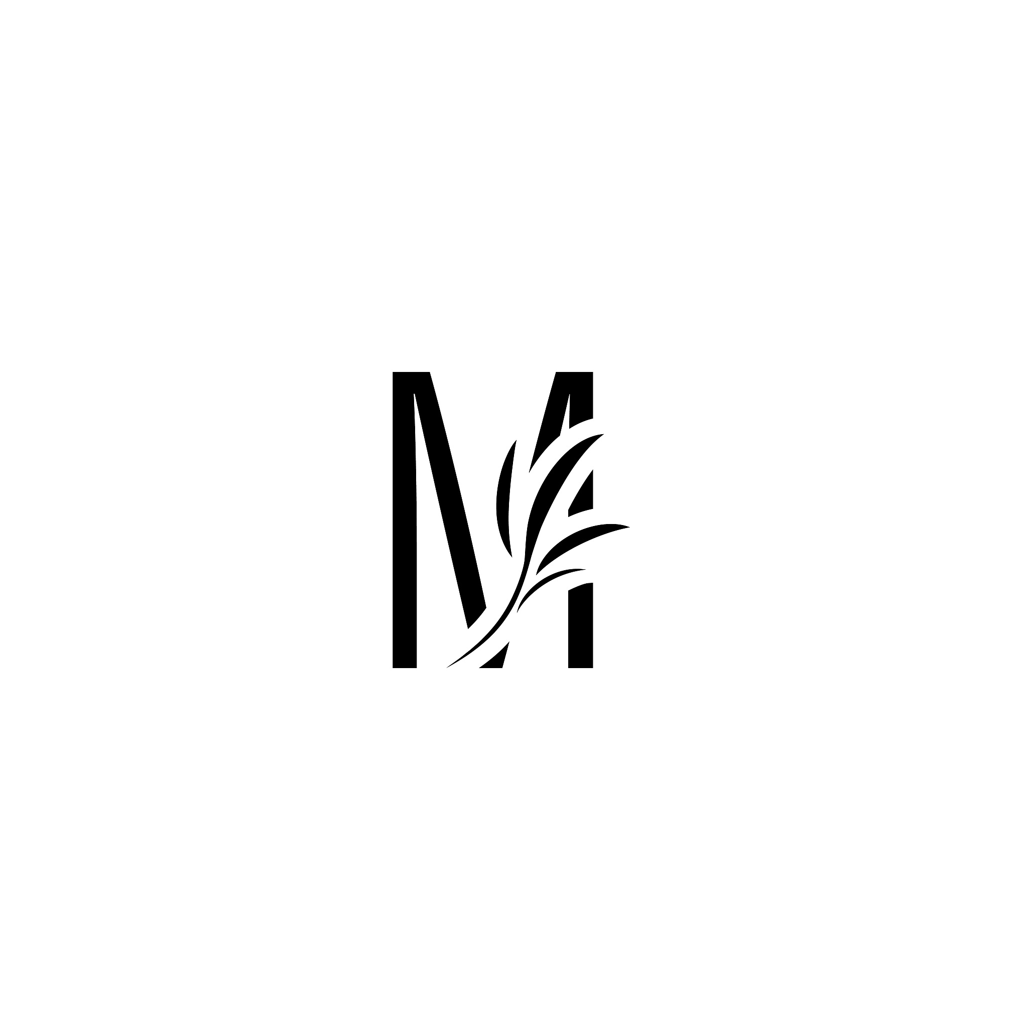 elegant leaf letter m, vintage style alphabet design template