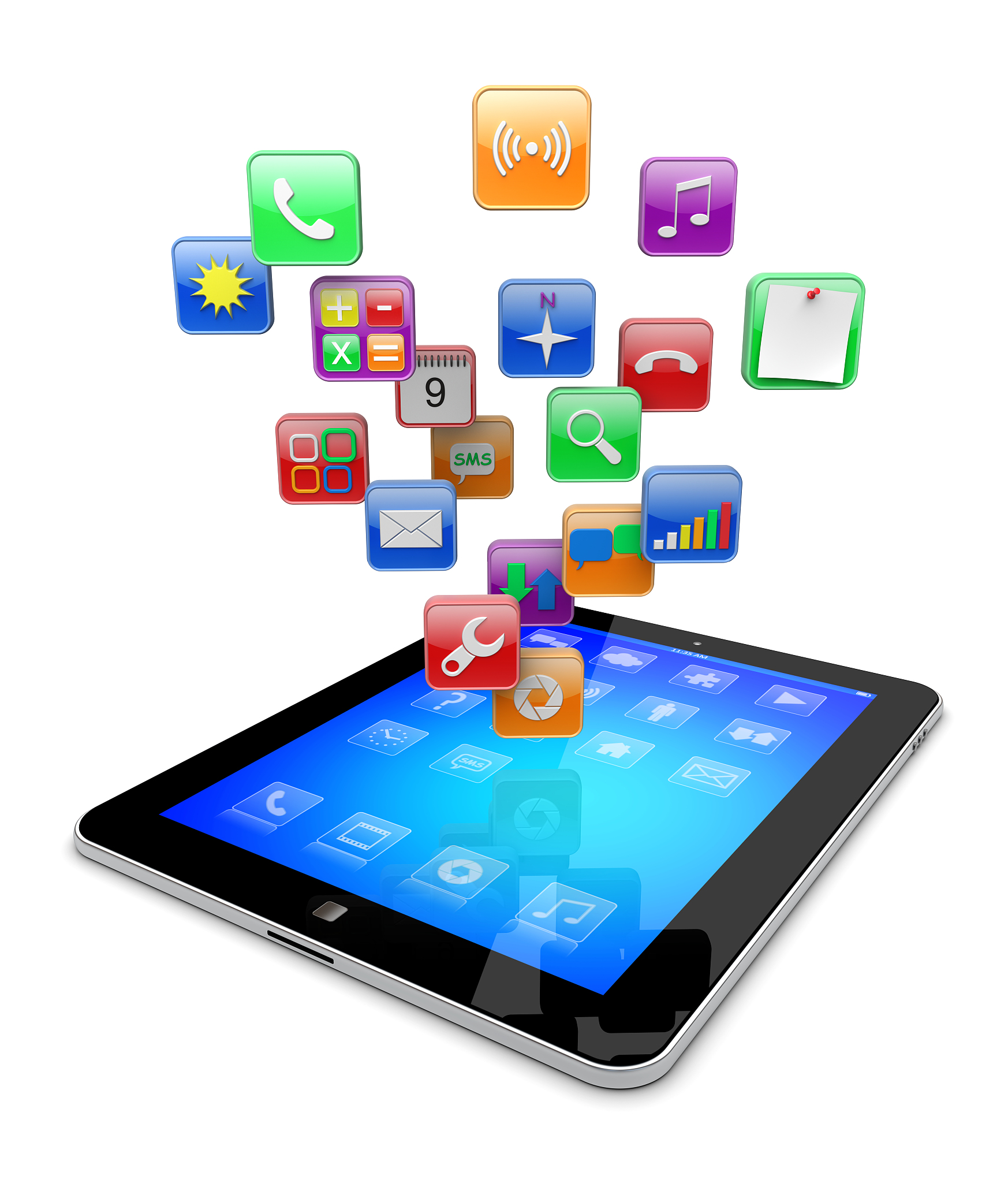 tablet pc apps icons on white