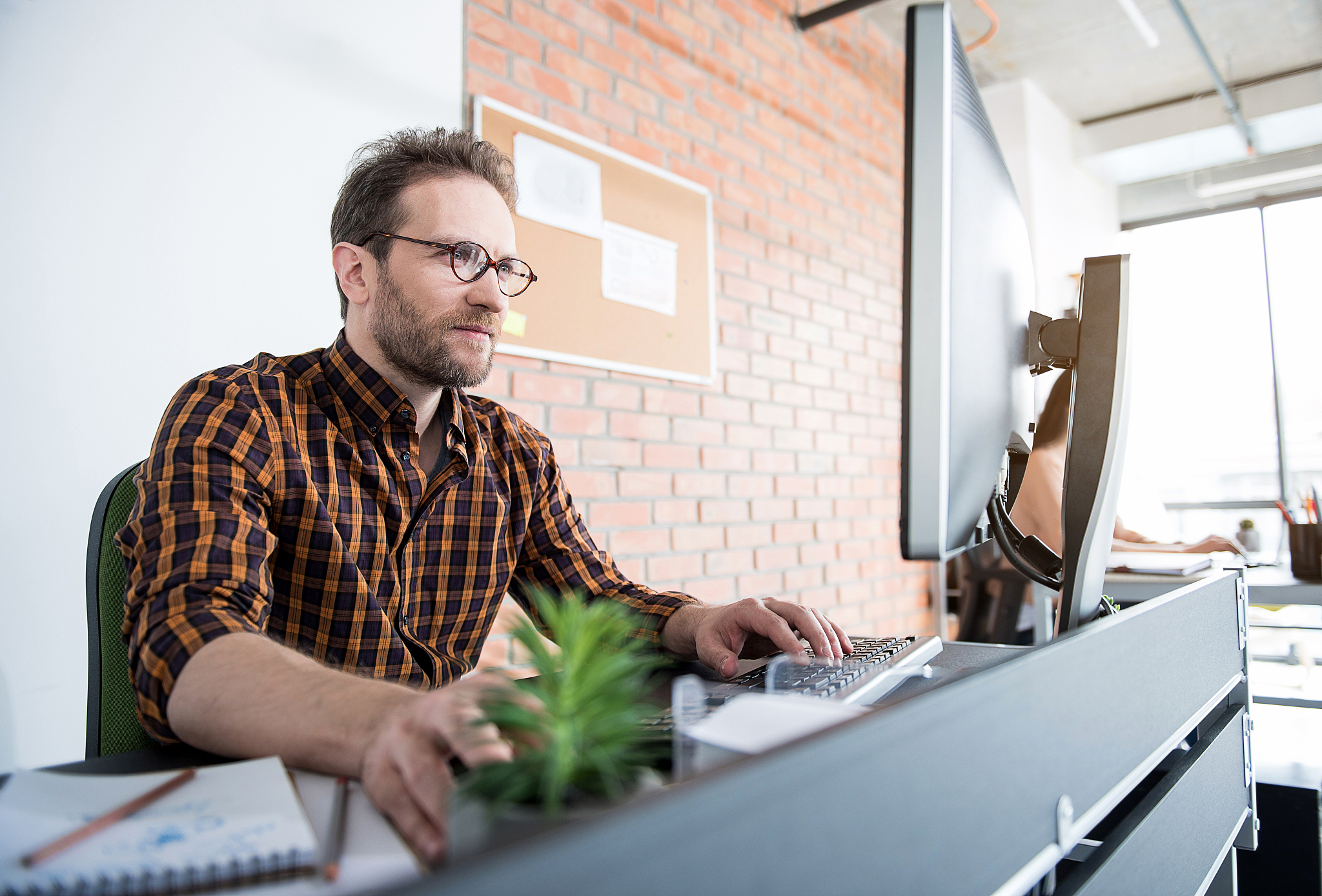 concentrated office worker doing his job